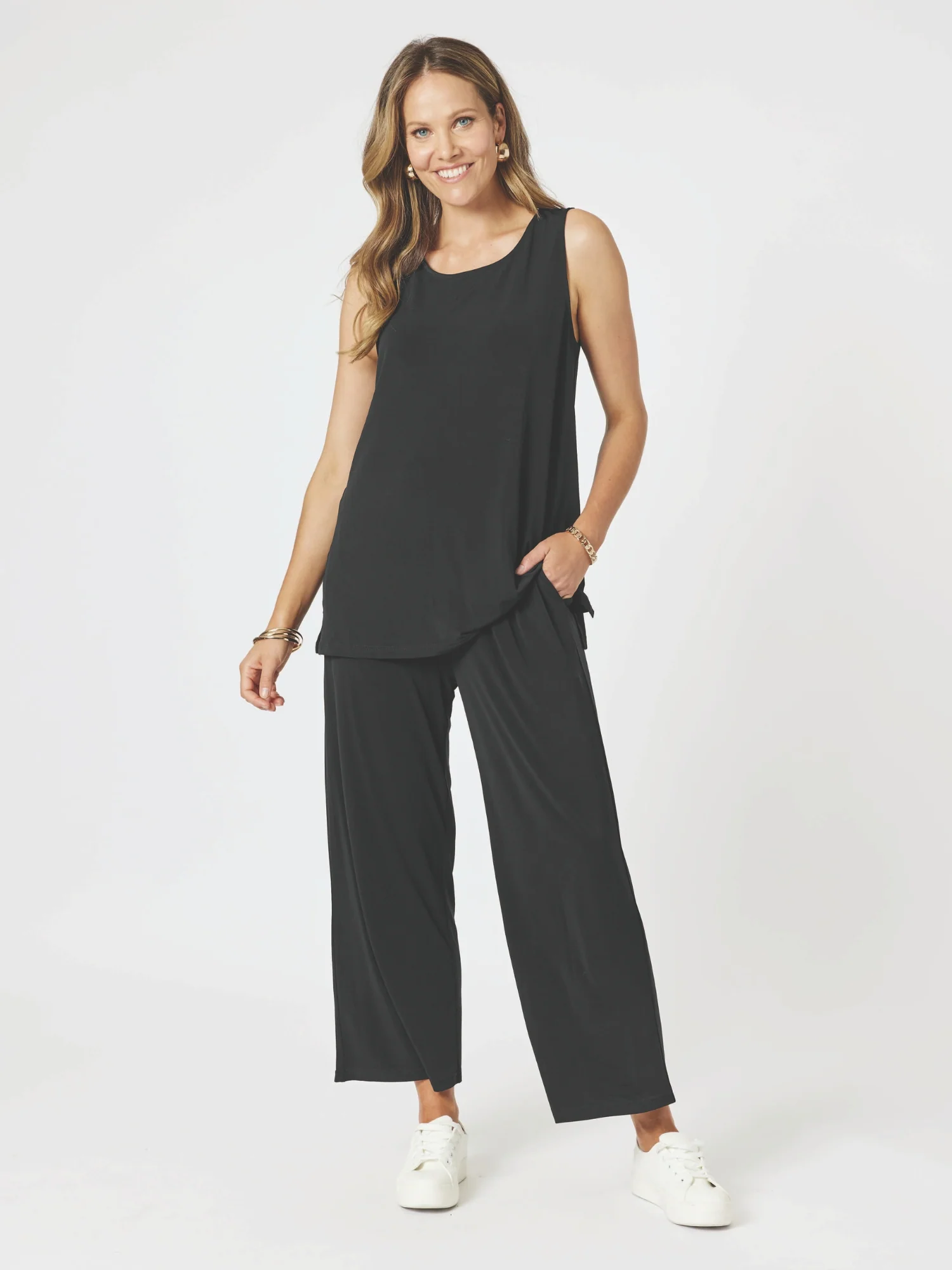 Travel Jersey Wide Leg Pant - Black