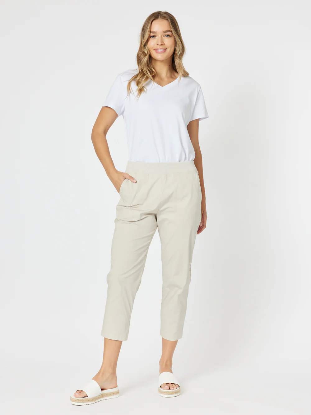 Santorini Cotton Capri Pant - Stone