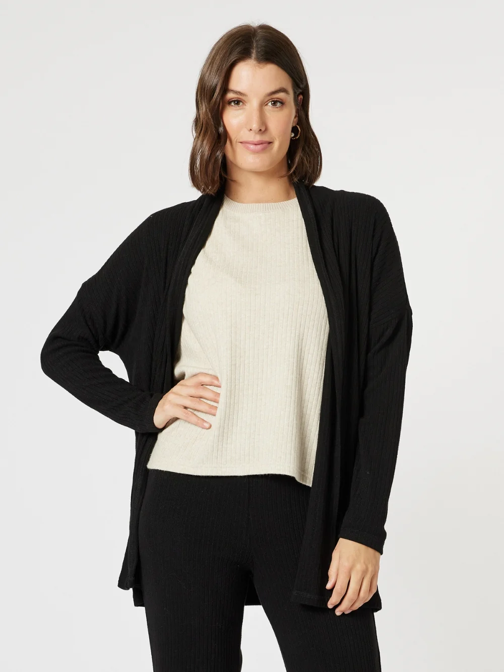 Ribbed Lounge Cardigan - Black