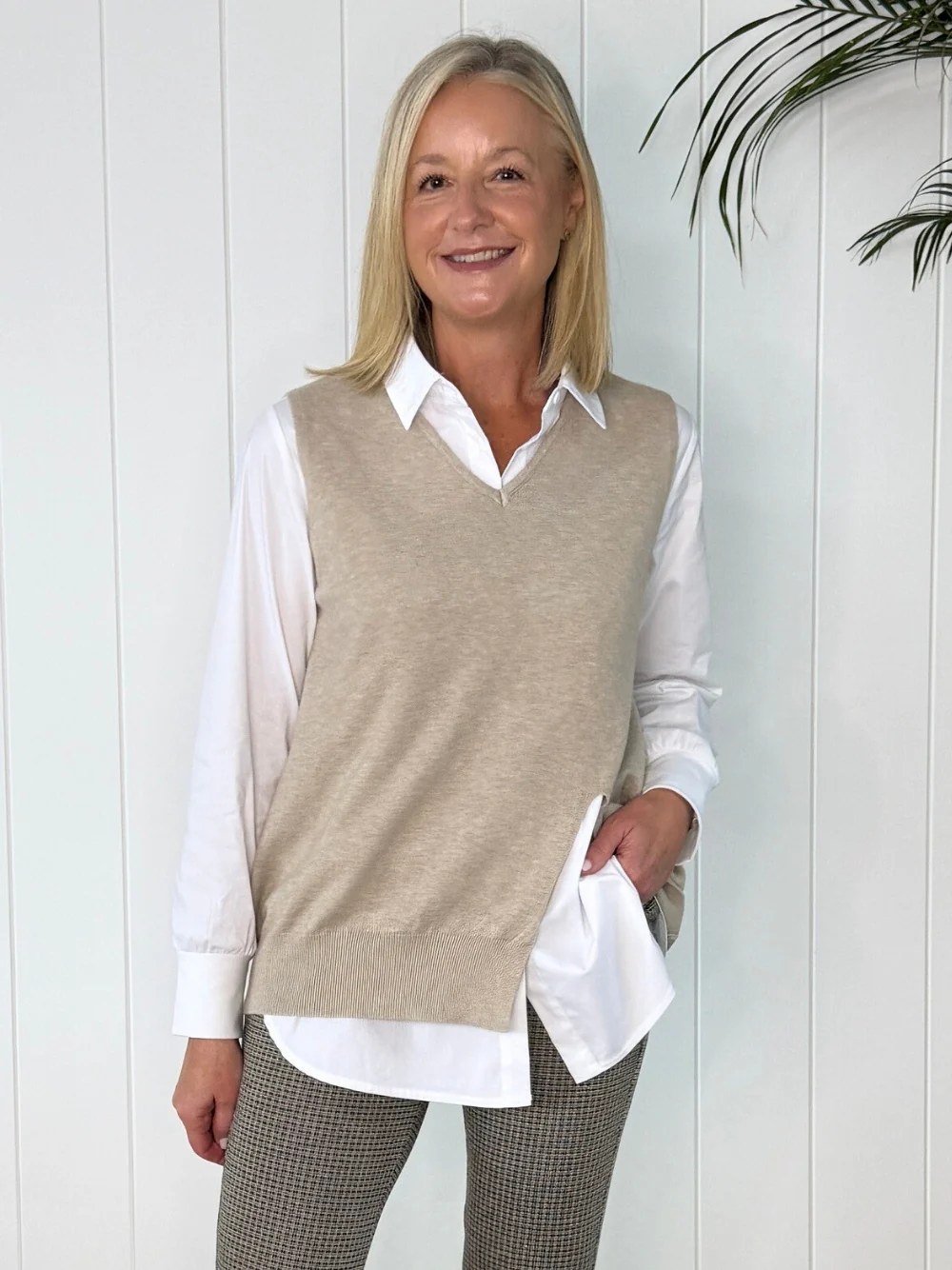 Vicky Side Split Knit Vest - Natural