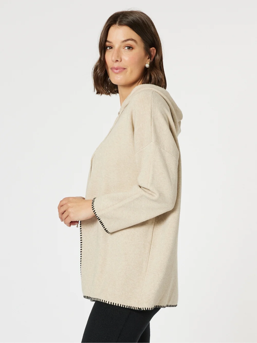 Cosy Hooded Split Front Knit - Natural