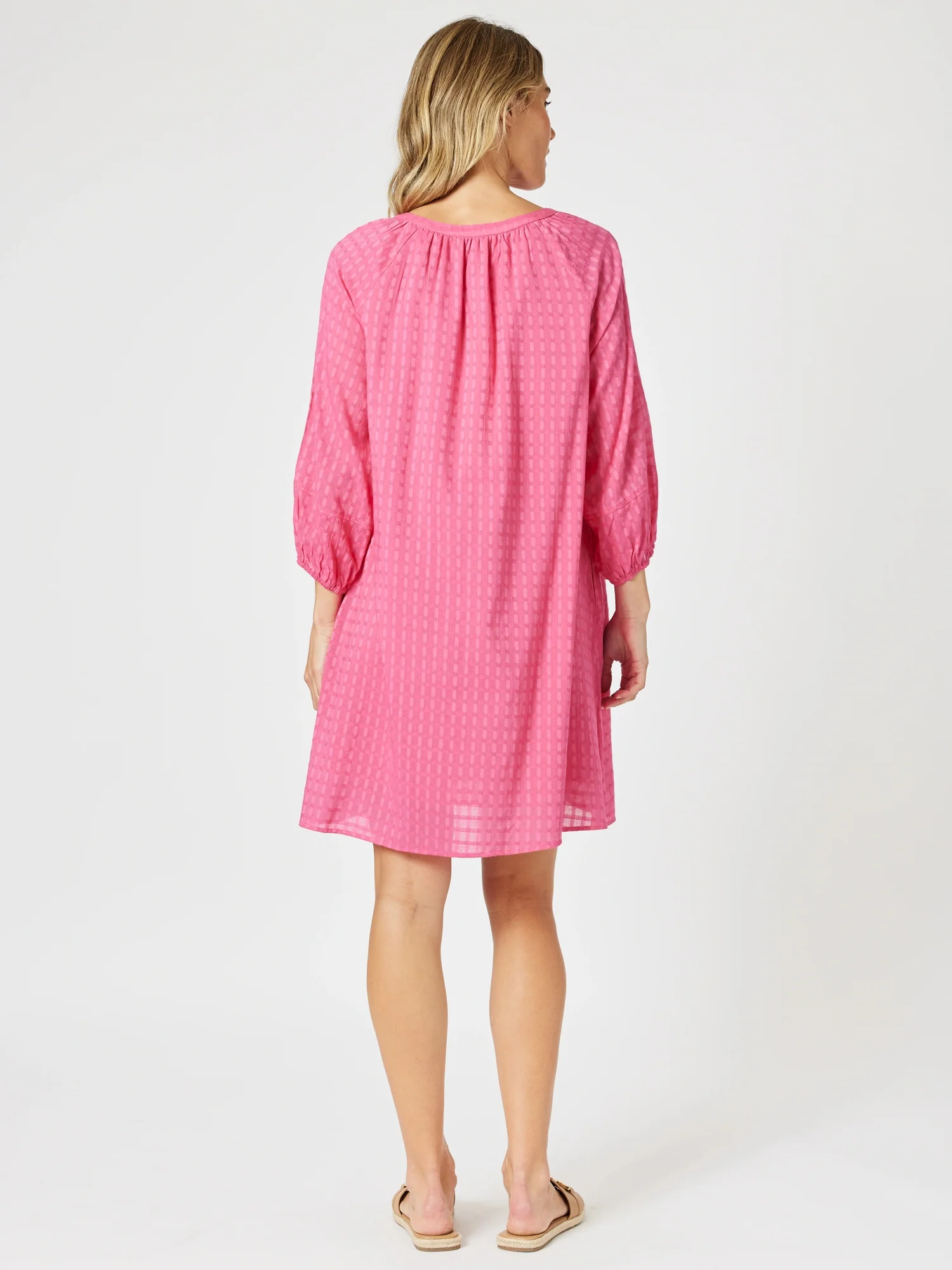 Mykonos Check Dress - Peony