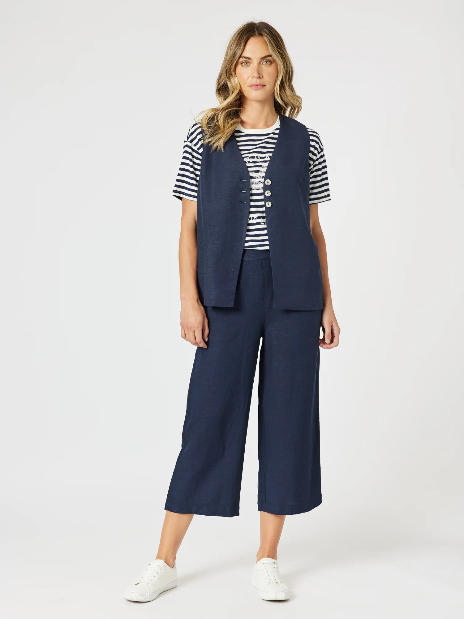 Cote d'Azur Stripe Print Tee - Navy/White