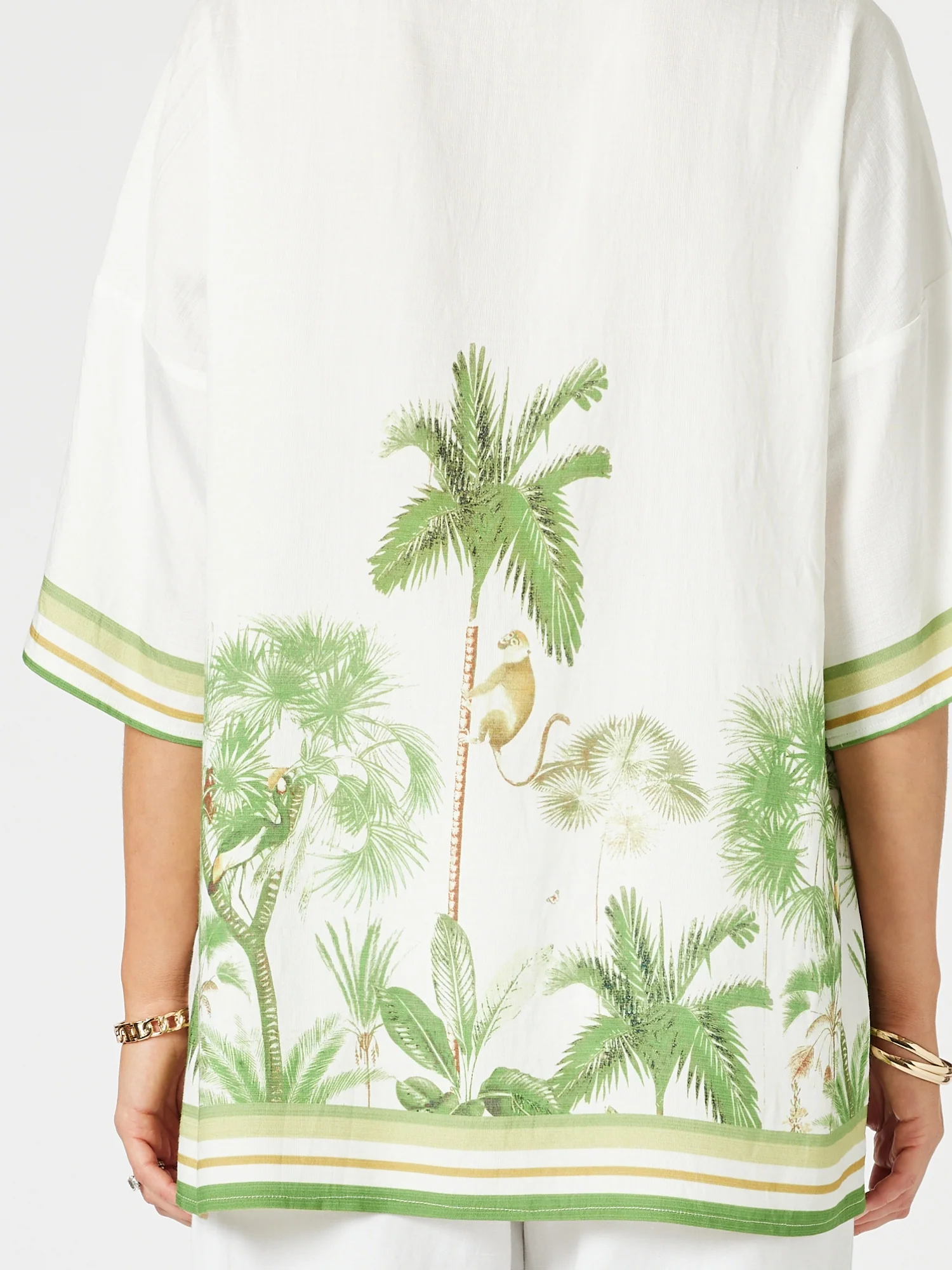 Amazon Print V Neck Top - Green/Multi