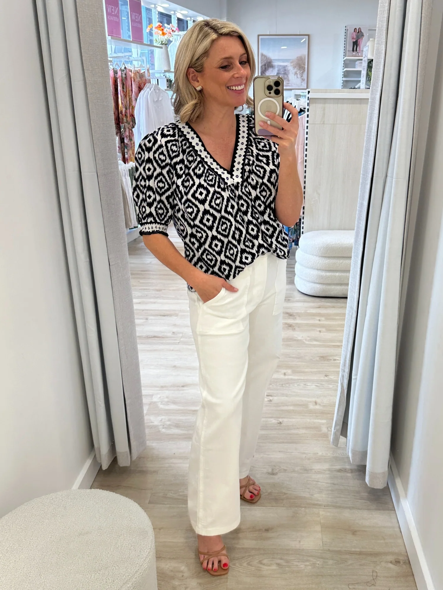 Diamonds Are Forever Print Top - Navy/White