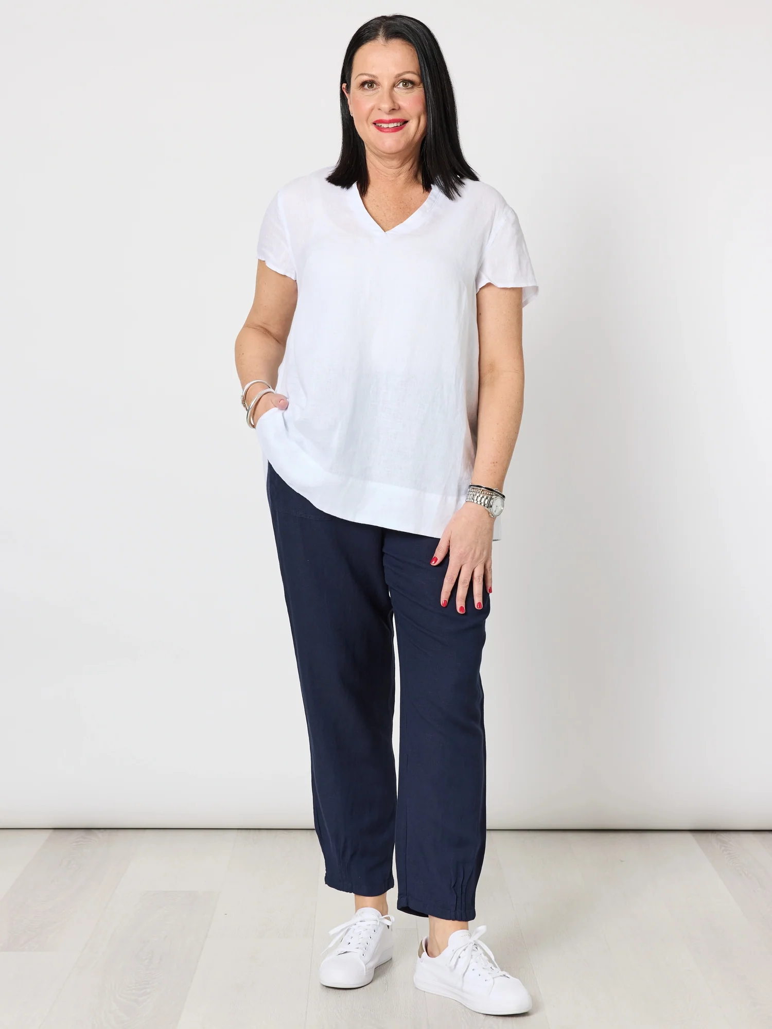 Beau Lino V Neck Top - White