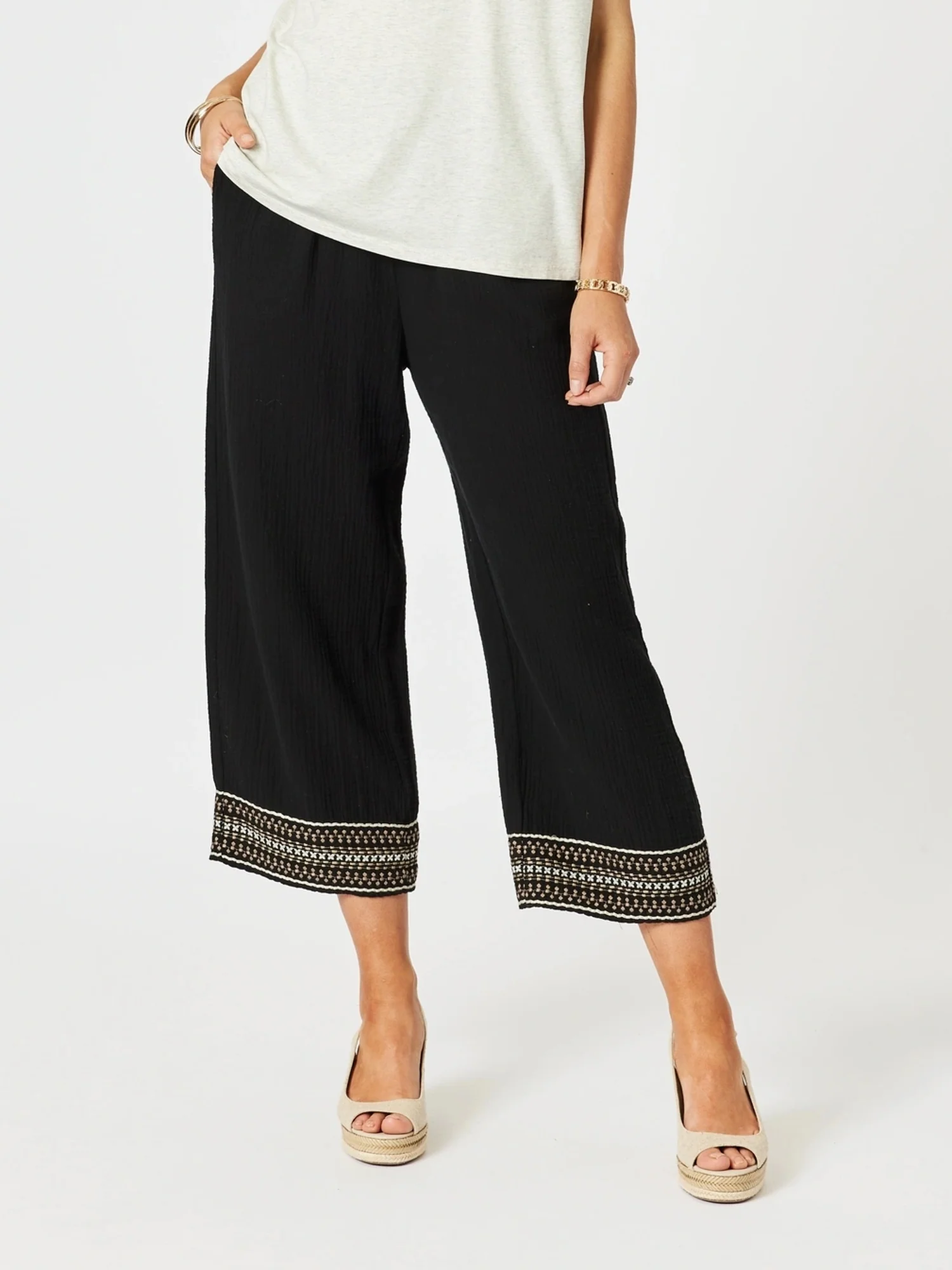 Cross Stitch Wide Leg Pant - Black