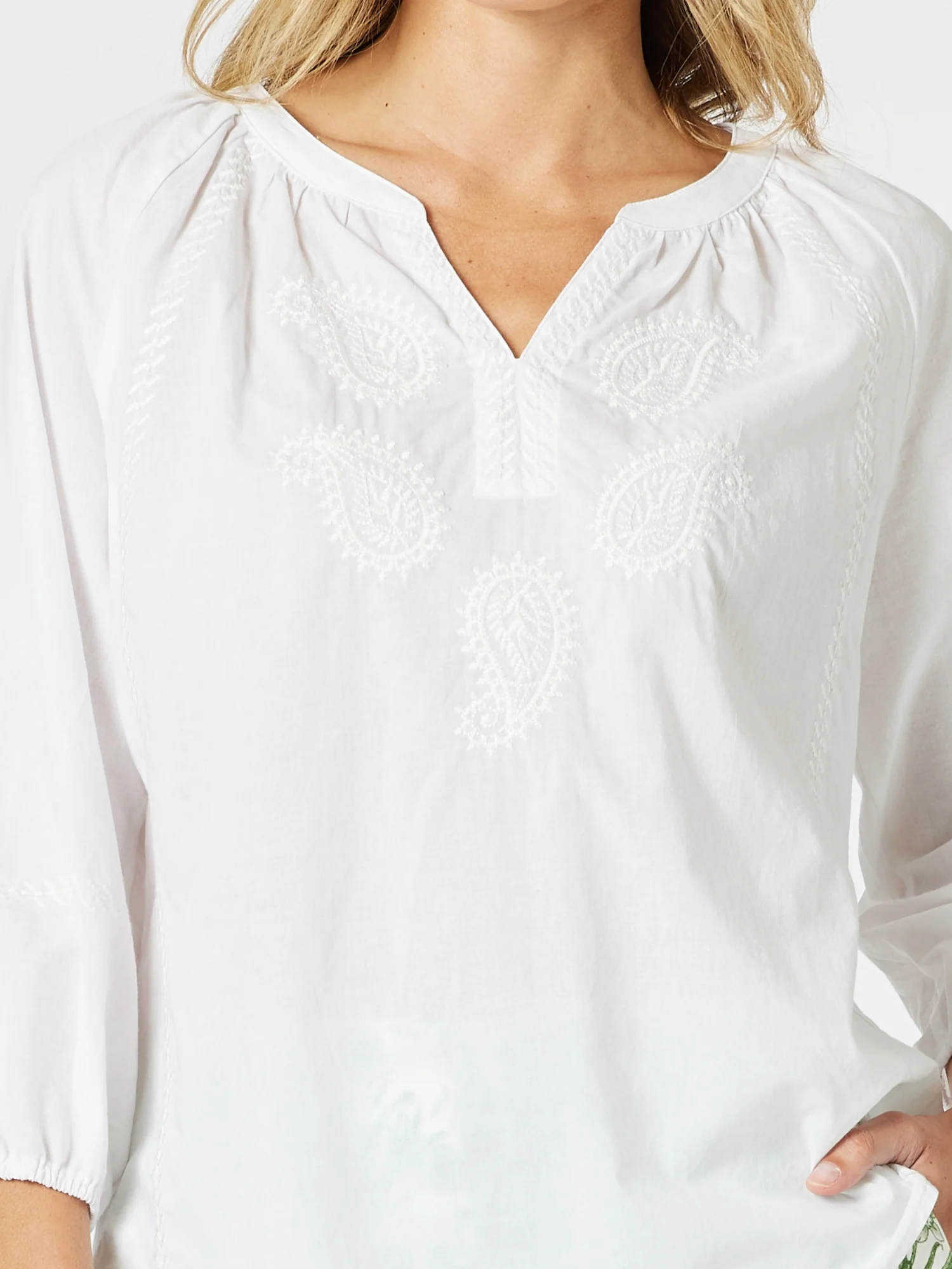 Coastal Embroidery Sheer Top - White