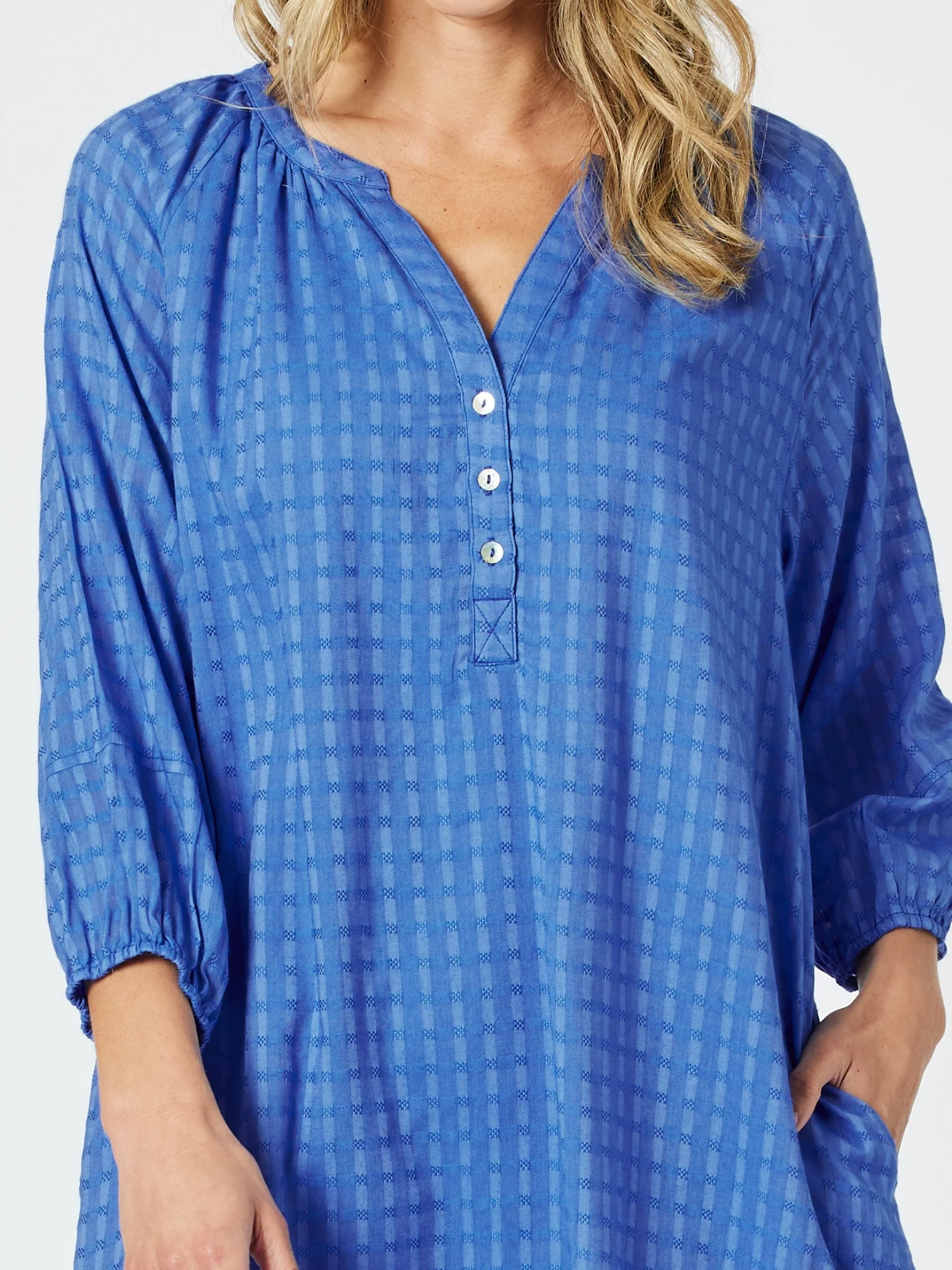 Mykonos Check Dress - Sardinia Blue