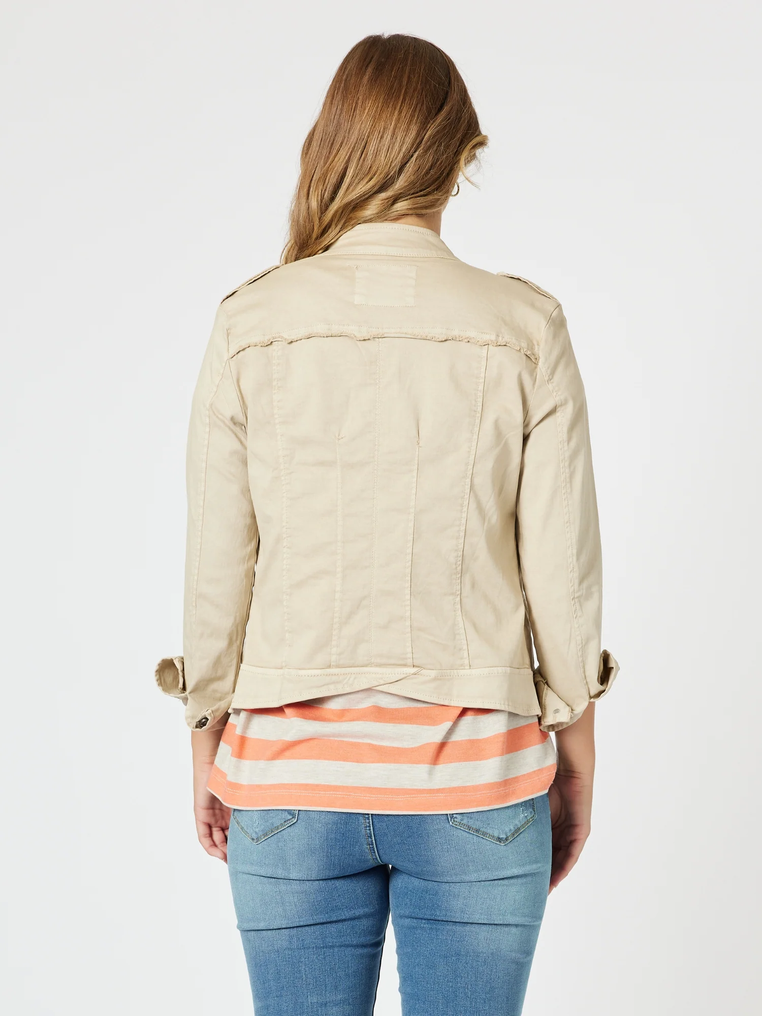 Military Style Denim Jacket - Natural