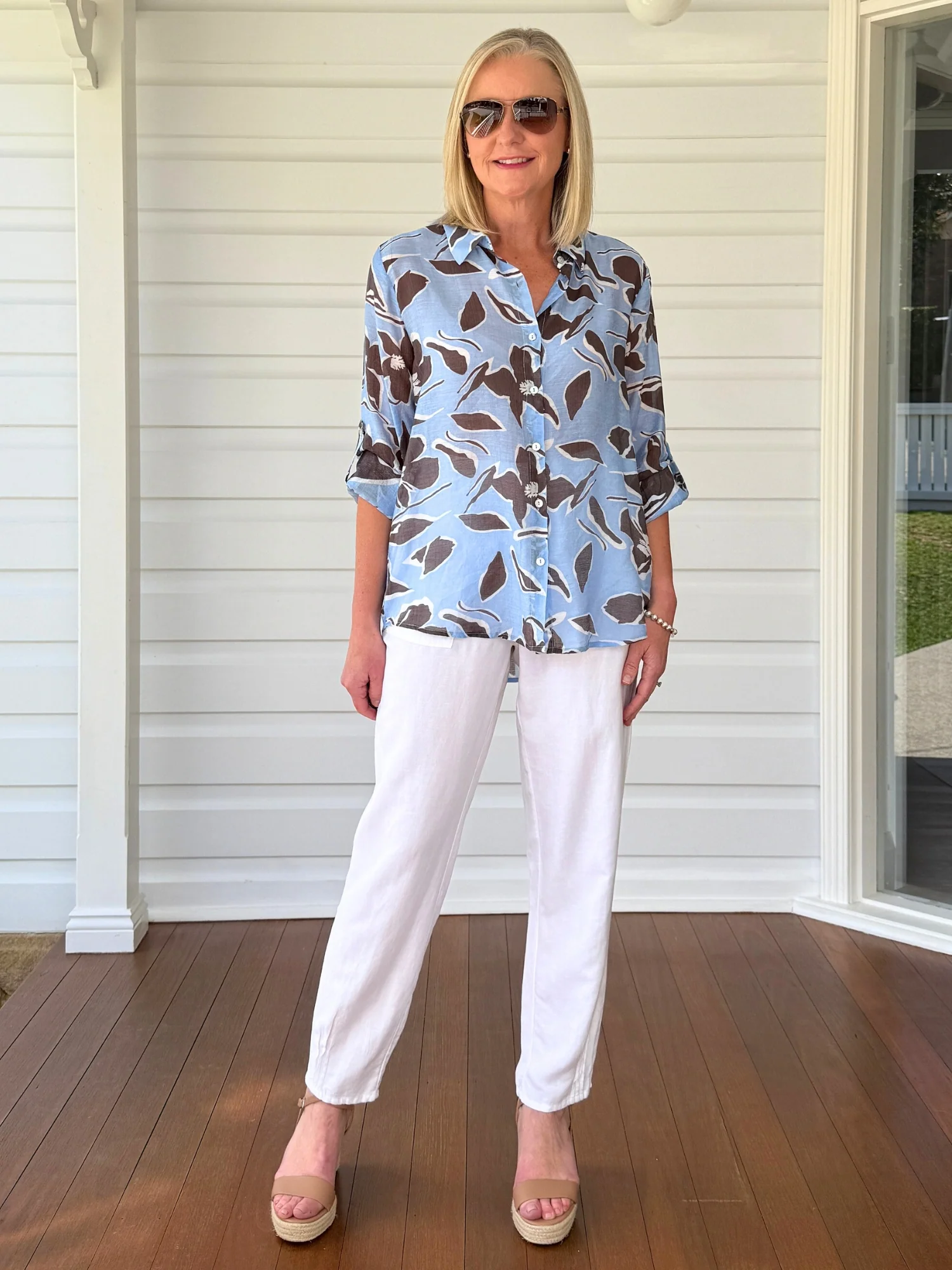 Kensington Floral Print Sheer Shirt - Blue Koko