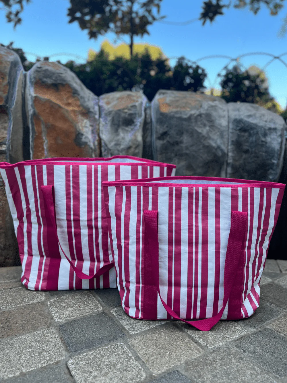 Sabbia Beach Bag Small - Pink Stripe