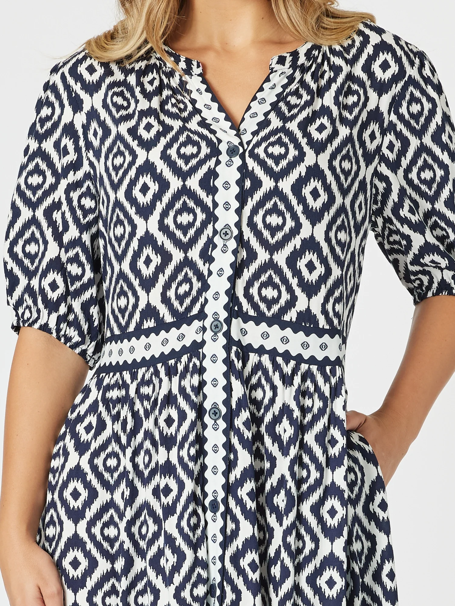 Diamonds are Forever Print Tier Dress - Navy/White