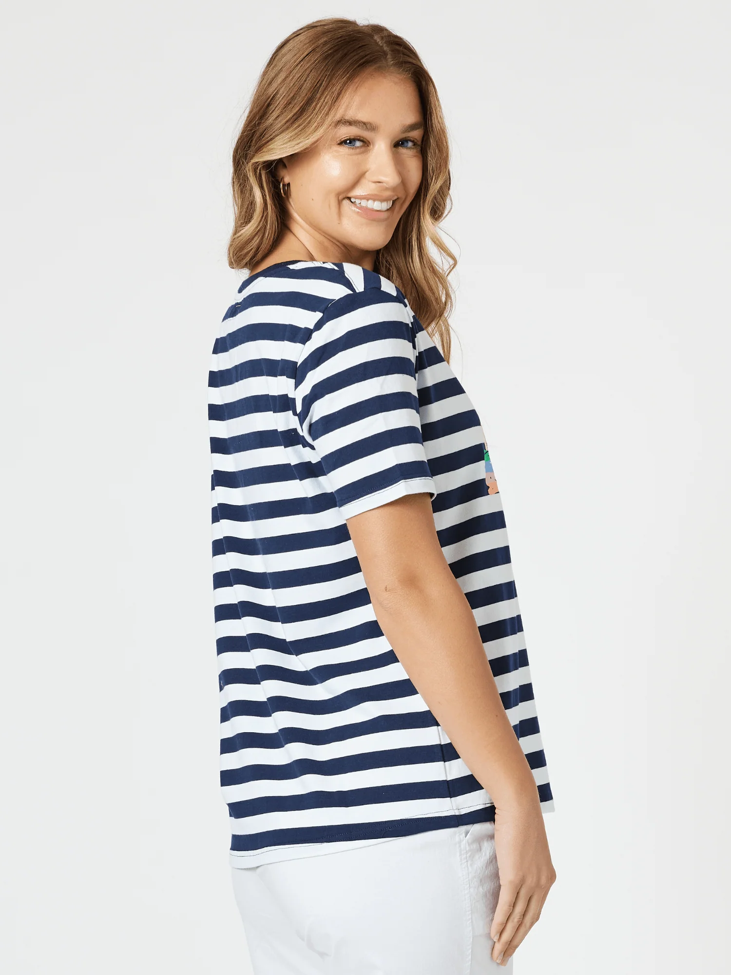 Heart Stripe Print T-shirt - Orange