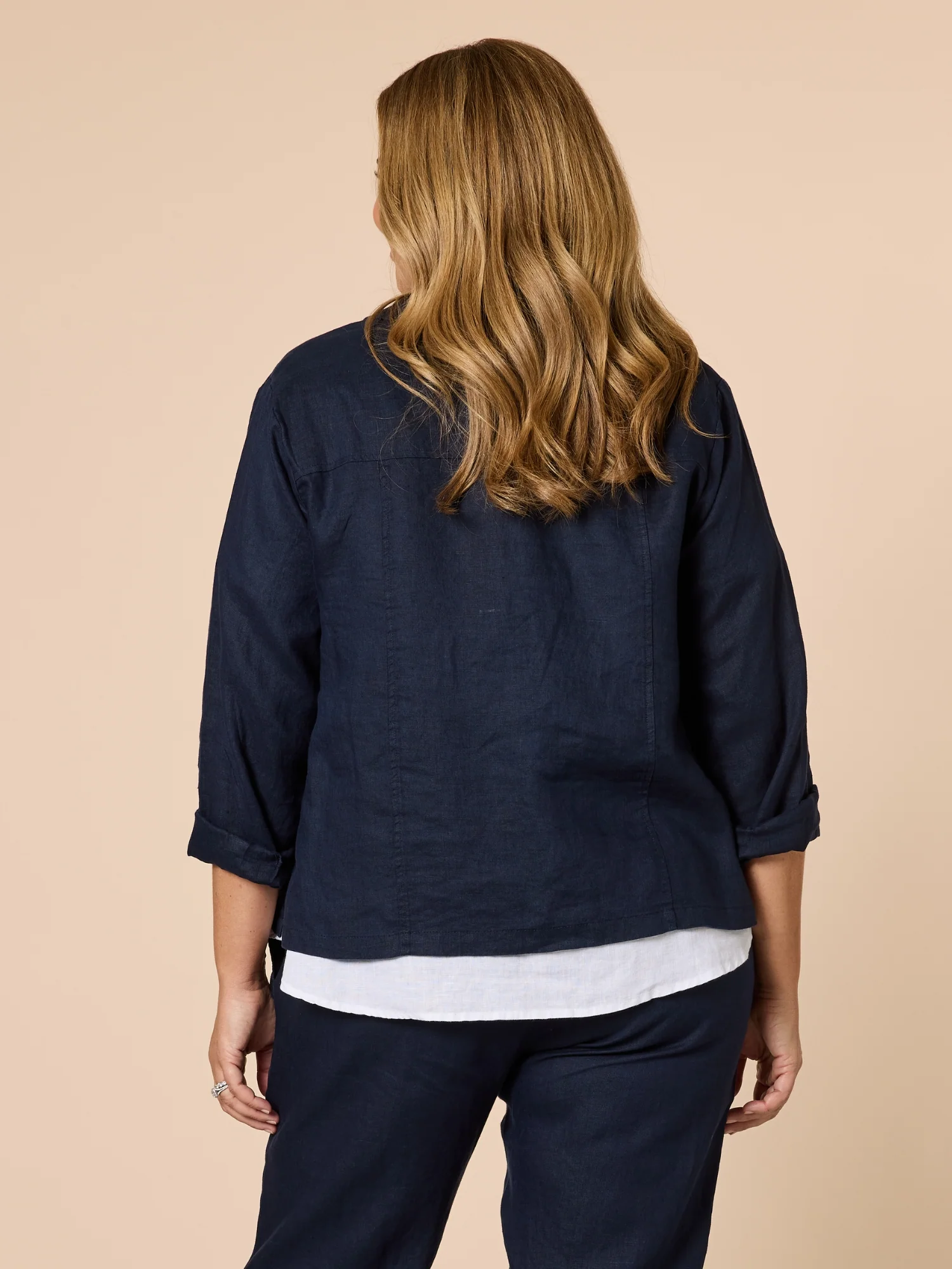 Danielle Linen Cropped Blazer - Navy