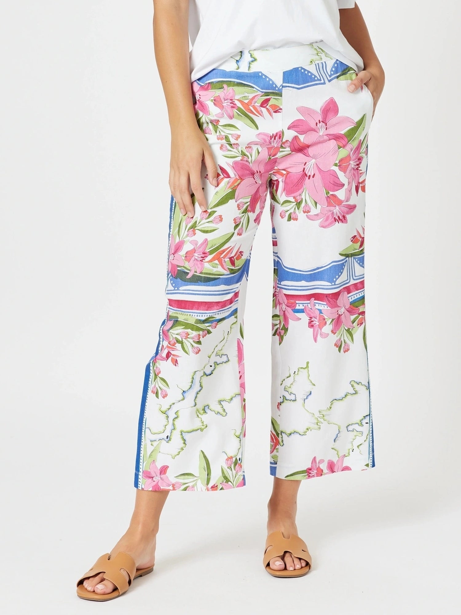 Monaco Floral Print Wide Leg Pant - Sardinia Blue Multi