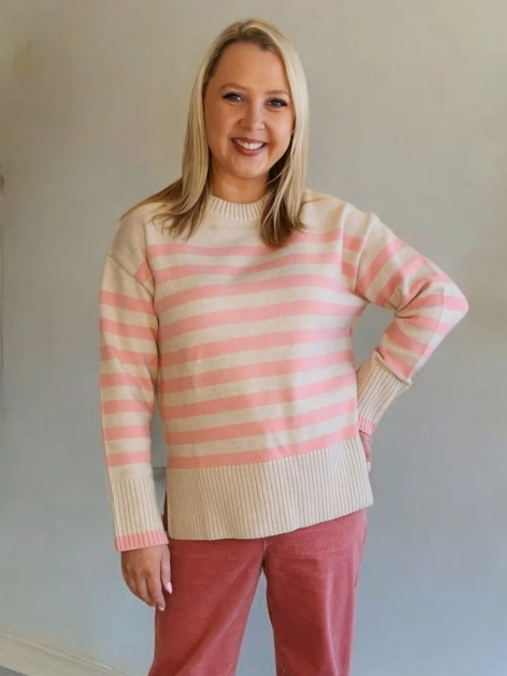 Tempo Stripe Print Knit - Blush/Natural