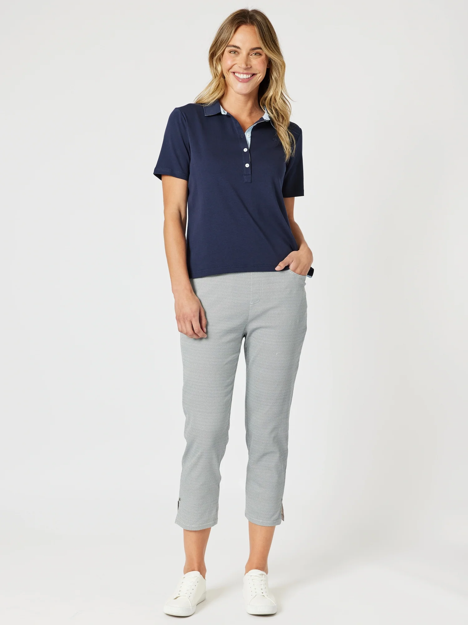 Taylor Print Slim Leg Pant - Navy/White