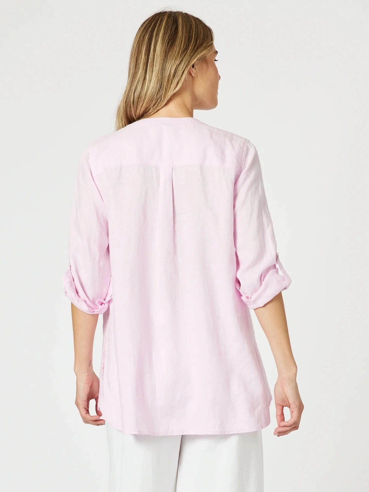 Ava Button Detail Linen Top - Pink