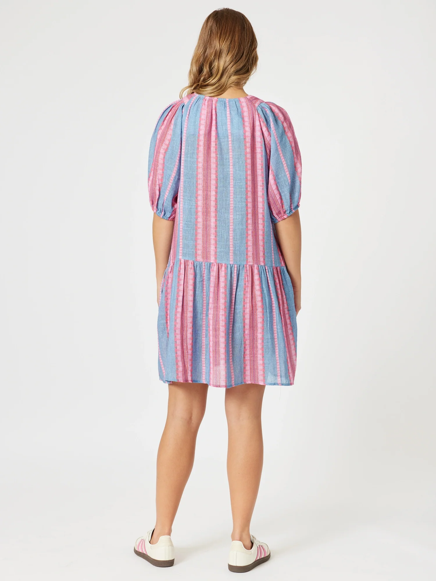 Bloom Stripe Print Dress - Indigo Pink