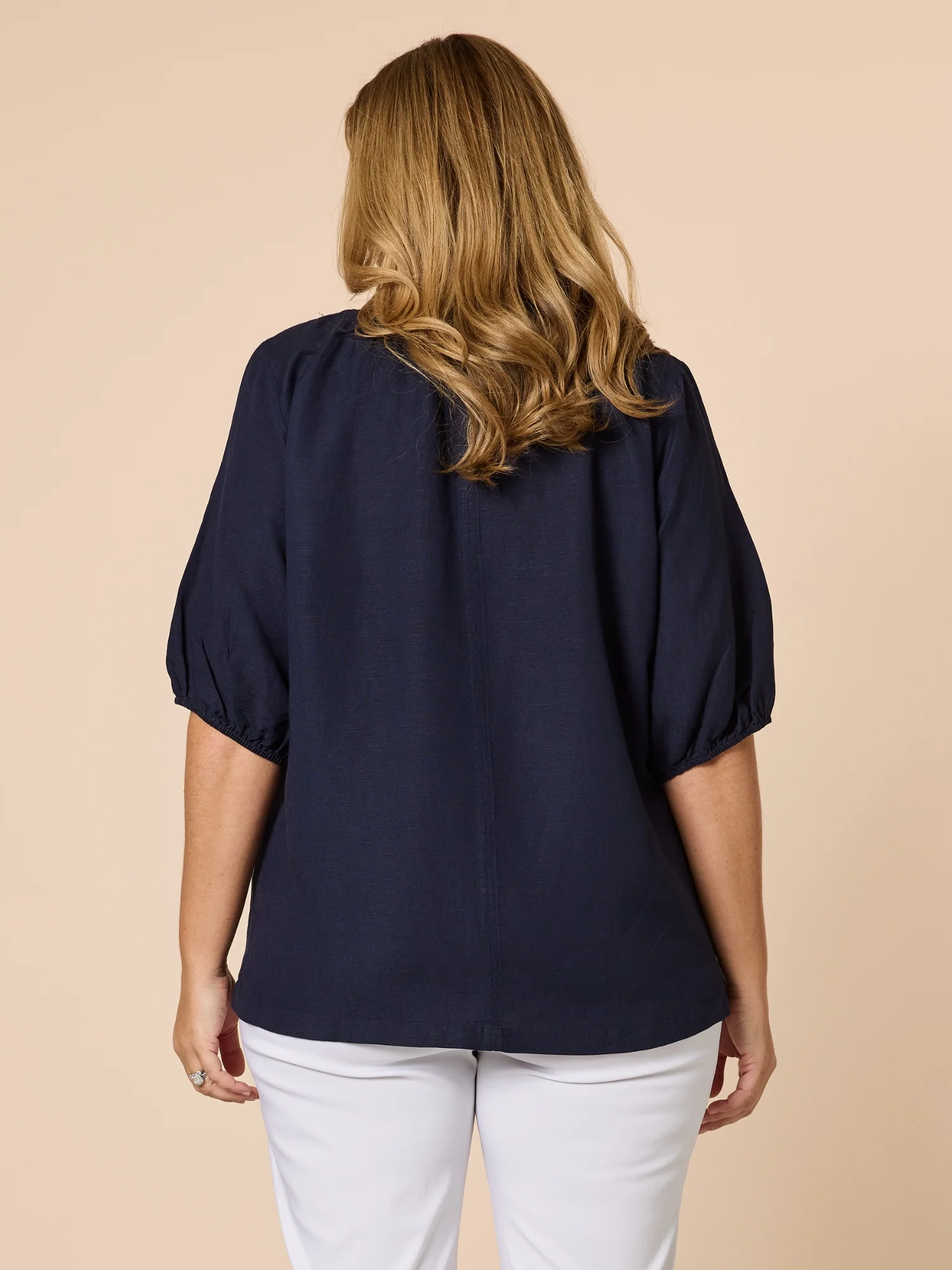 Lino V Neck Top - Navy