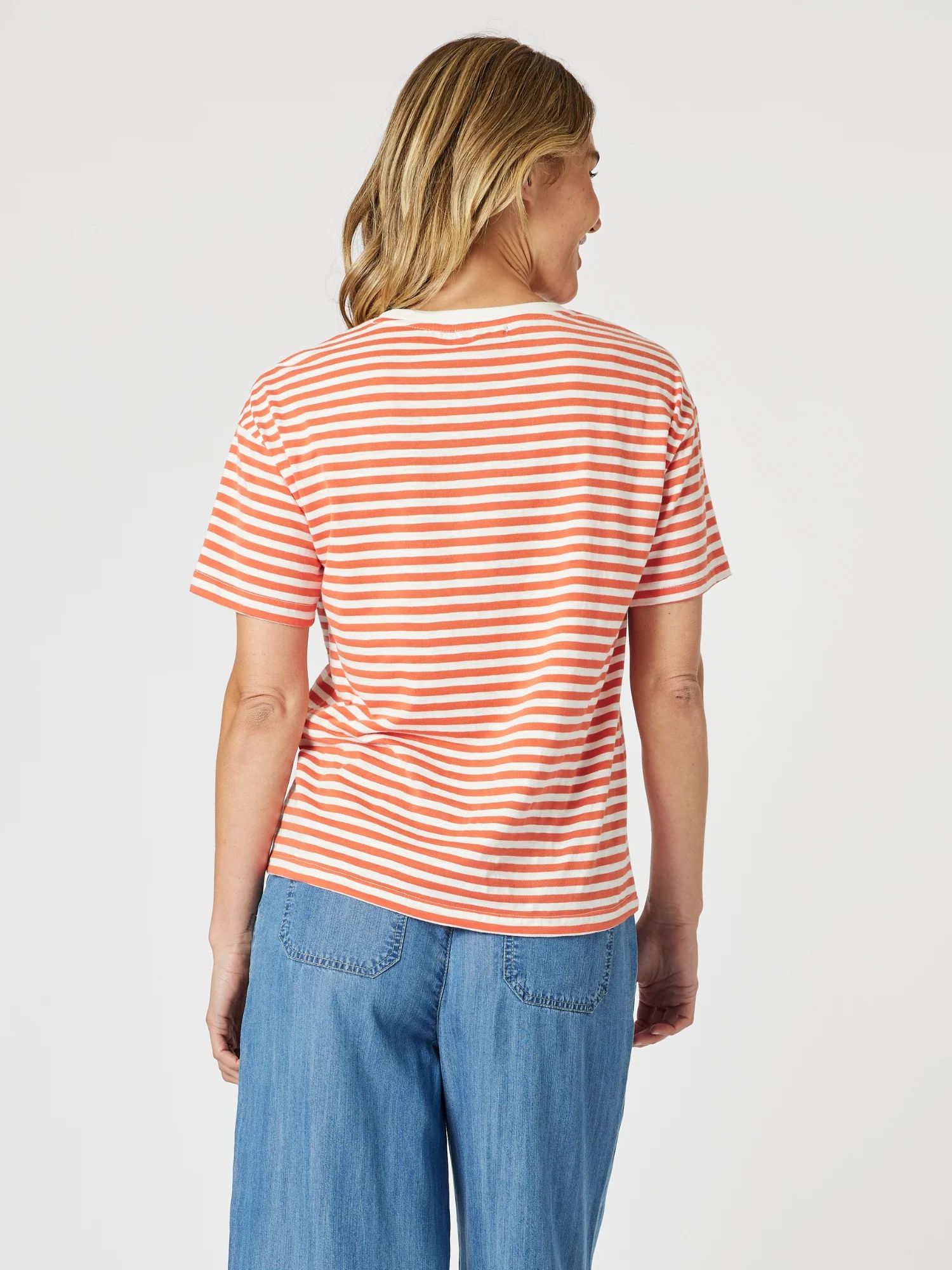 Cote d'Azur Stripe Tee - Papaya White