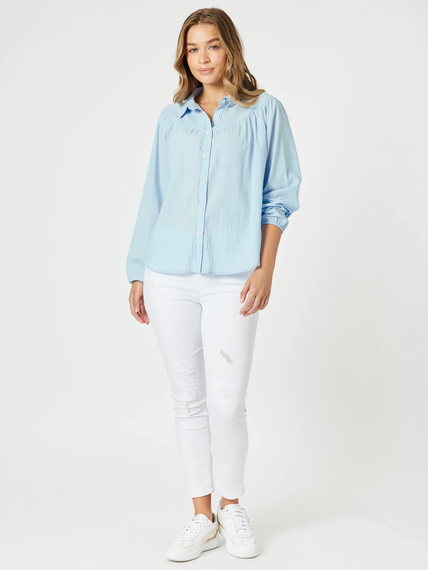 Crayon Stitch Shirt - Sky Blue