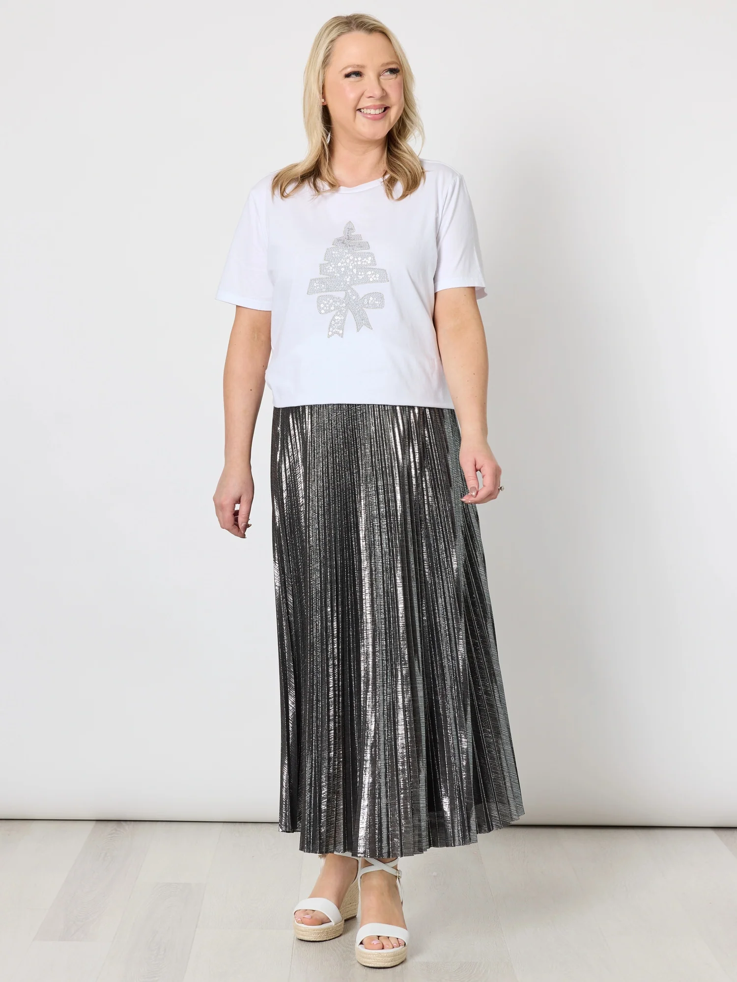 Sequin Xmas Tree Tee - White/Silver
