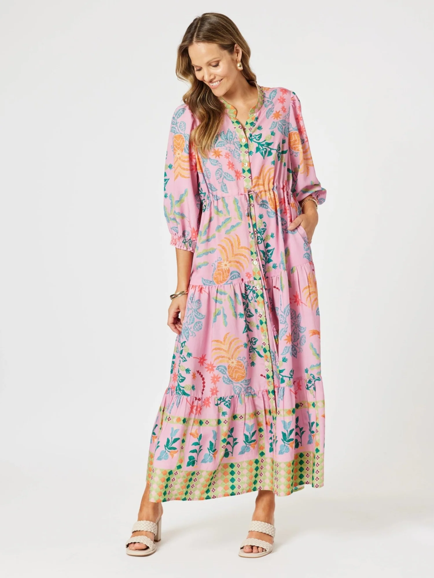 Mardi Gras Floral Print Dress - Pink/Multi