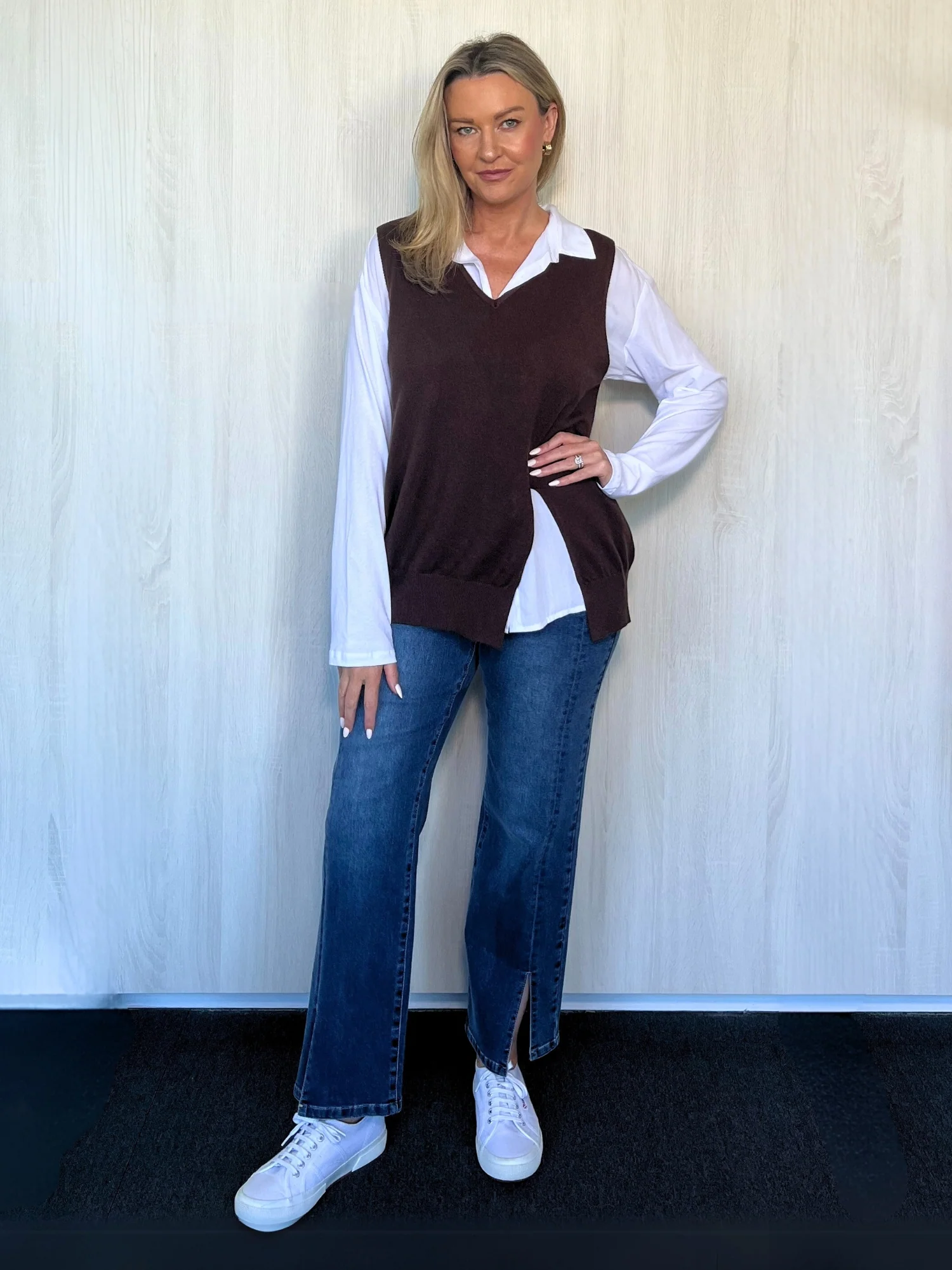 Vicky Side Split Knit Vest - Chocolate