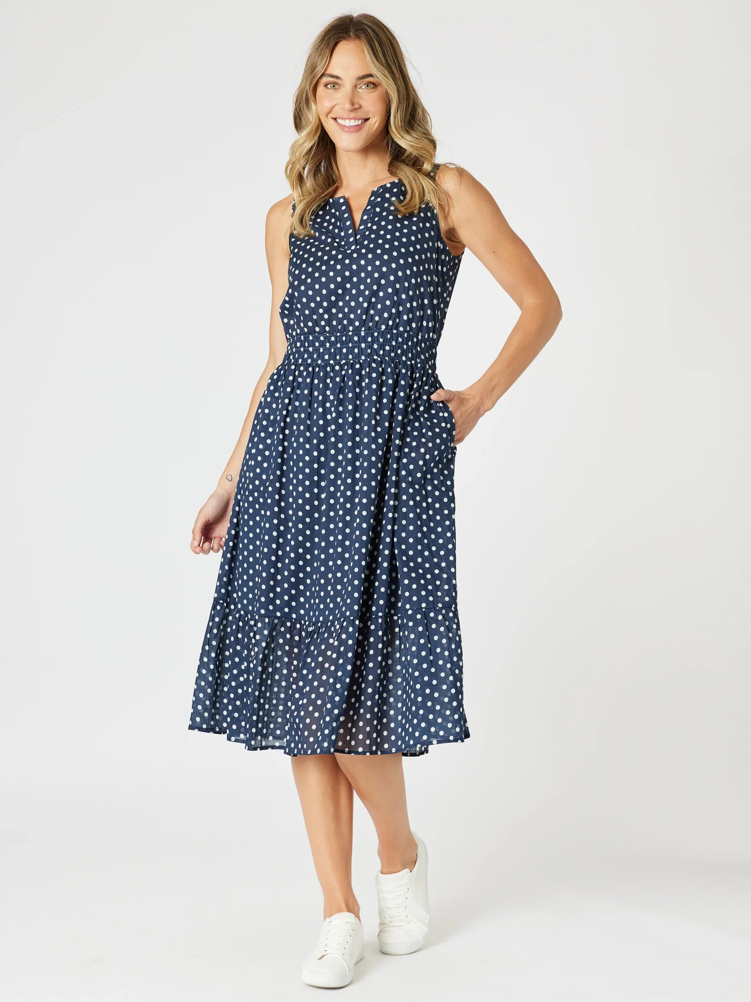 Get Spotty Print Dress - Navy/White