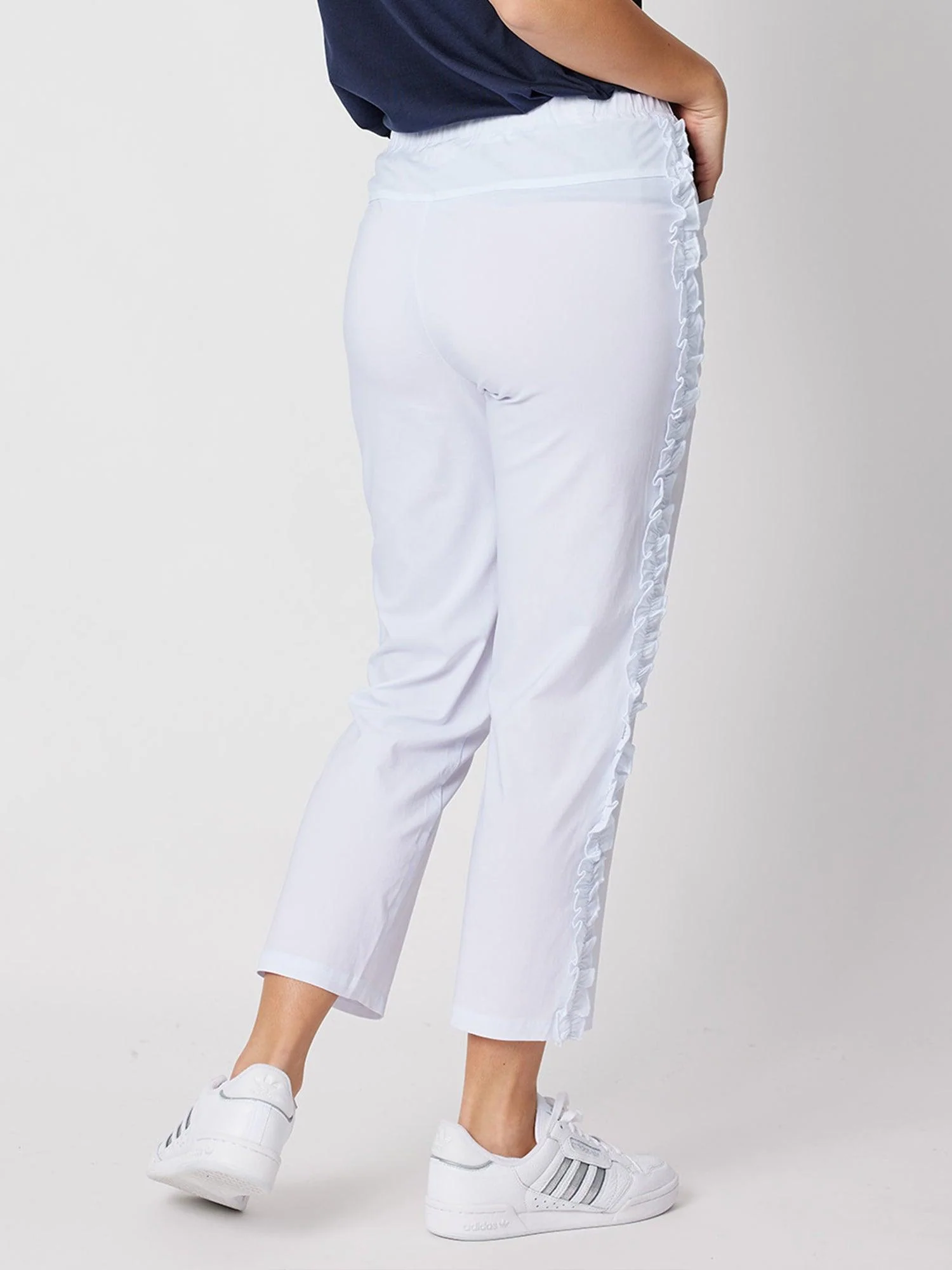 Frilled Side Detail Stretch Pant - White