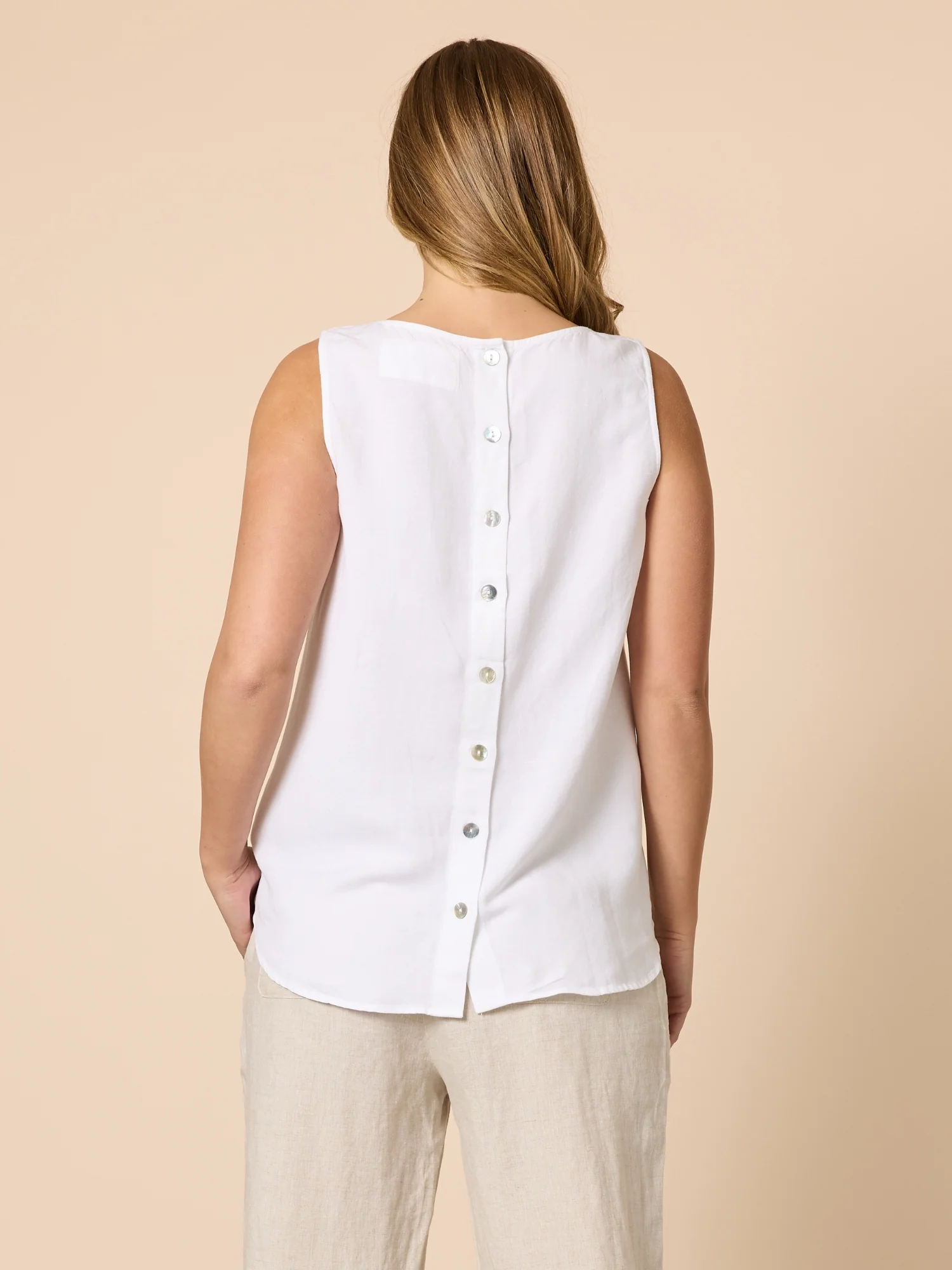 The Lino Button Back Cami - White
