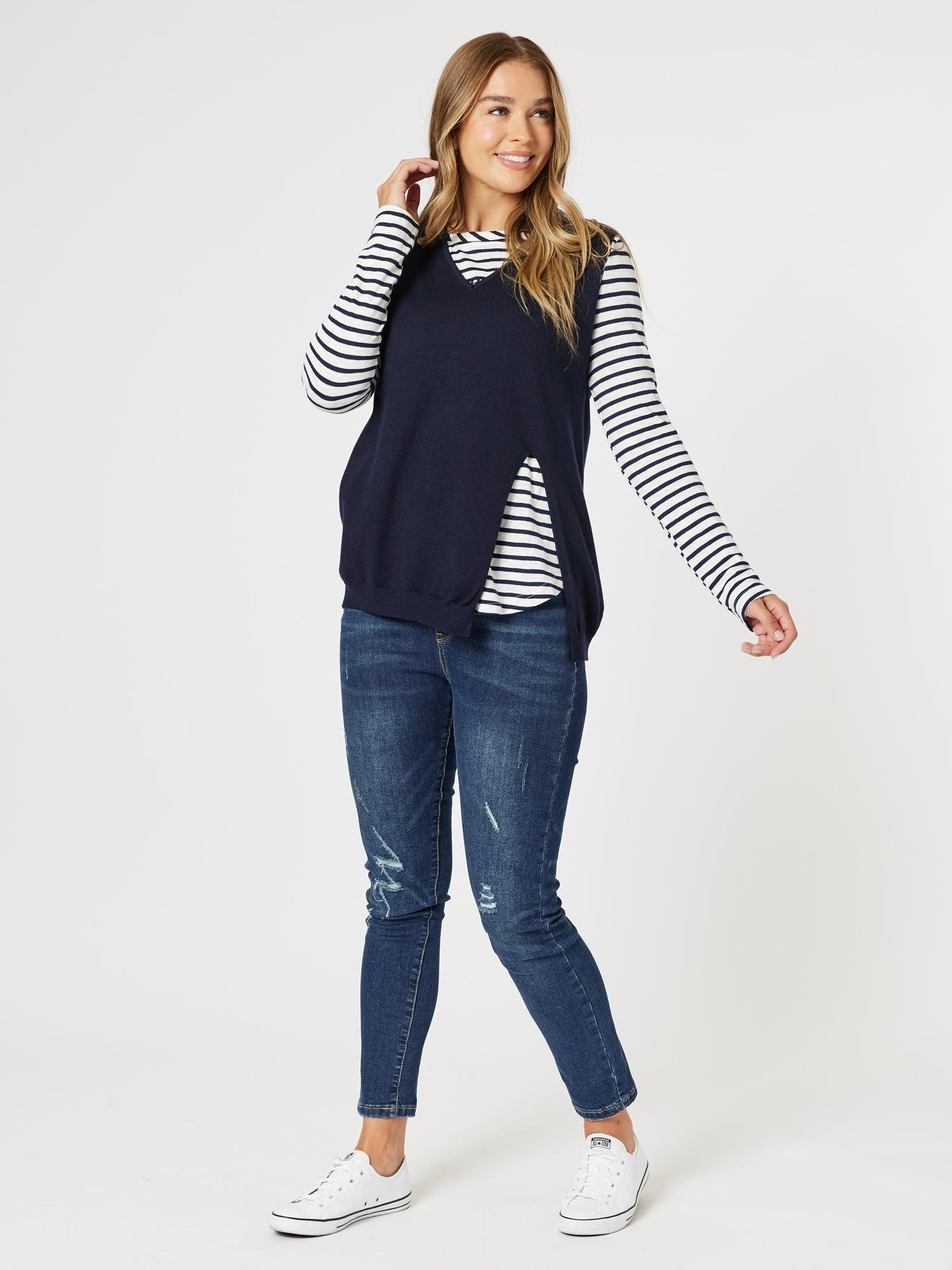 Vicky Side Split Knit Vest - Navy
