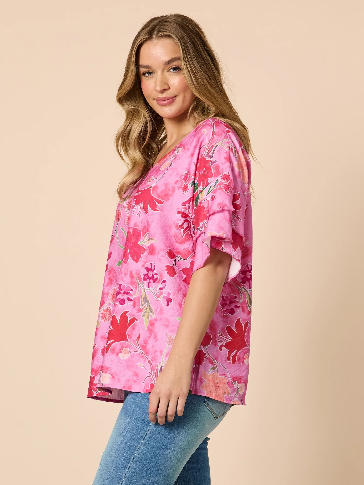 Summer Gala Floral Print Top - Hot Pink
