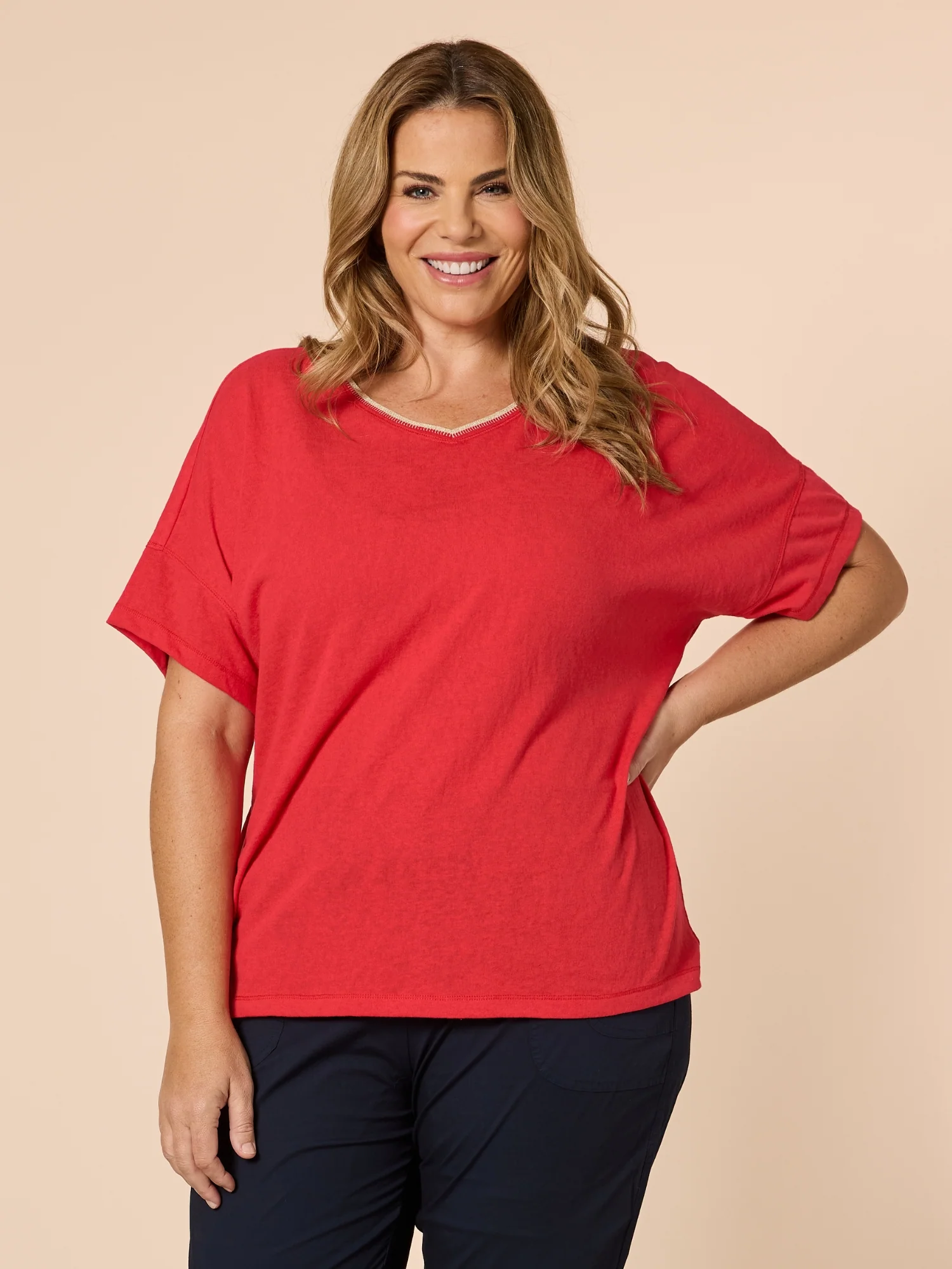 Bella V Neck Tee - Red