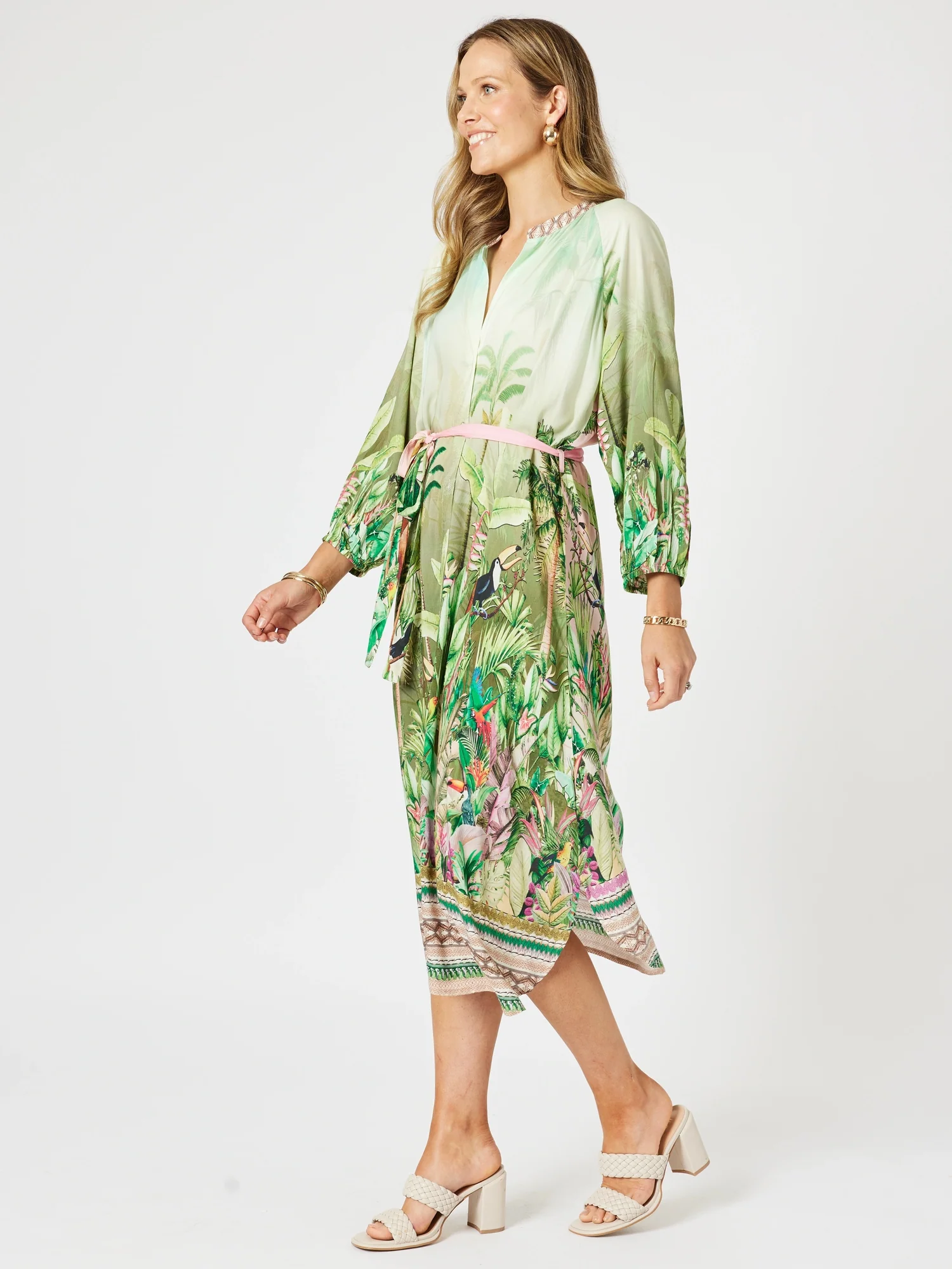 Toucan Multi Print Dress - Green Pink