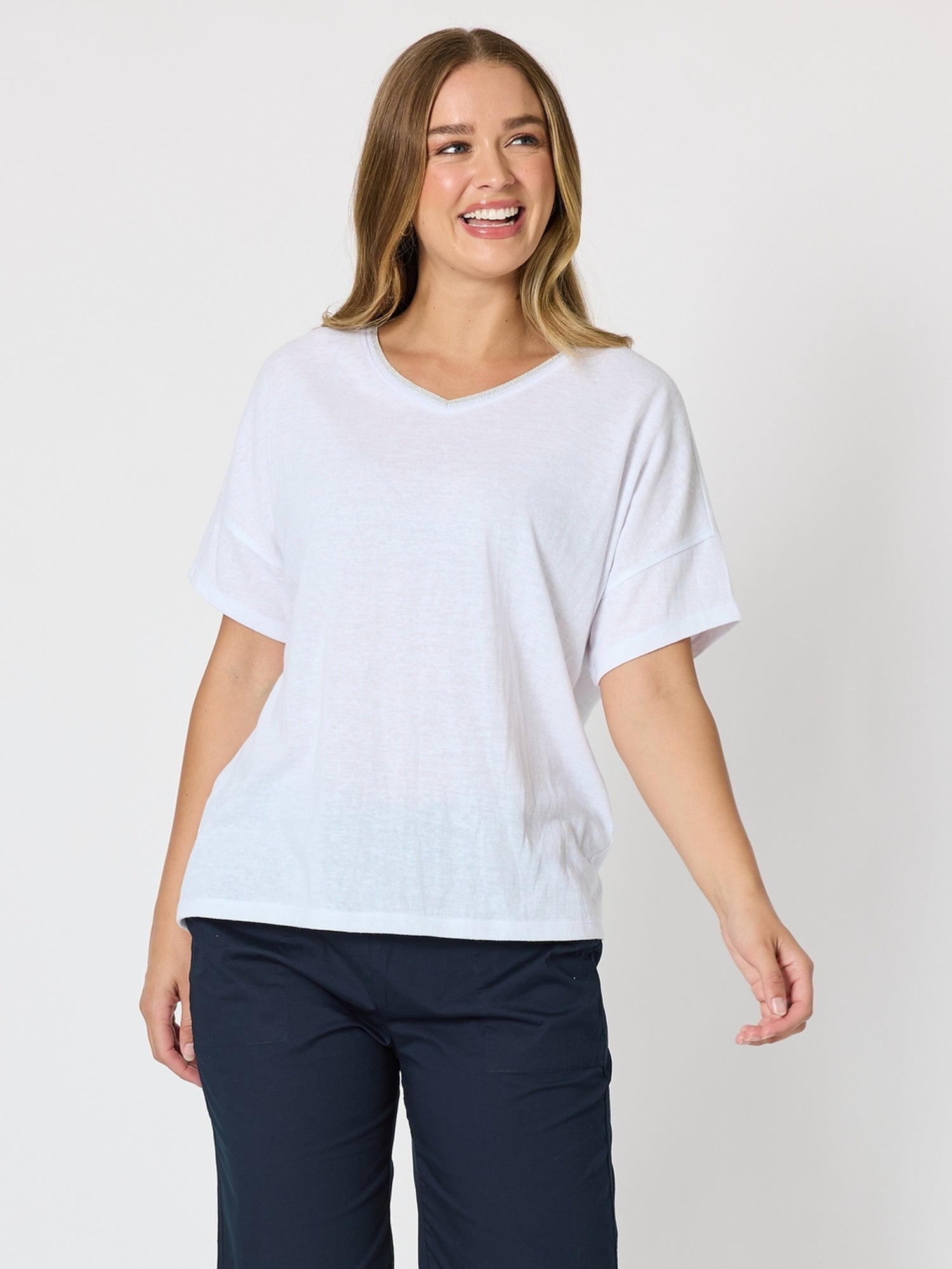 Bella V Neck Tee - White