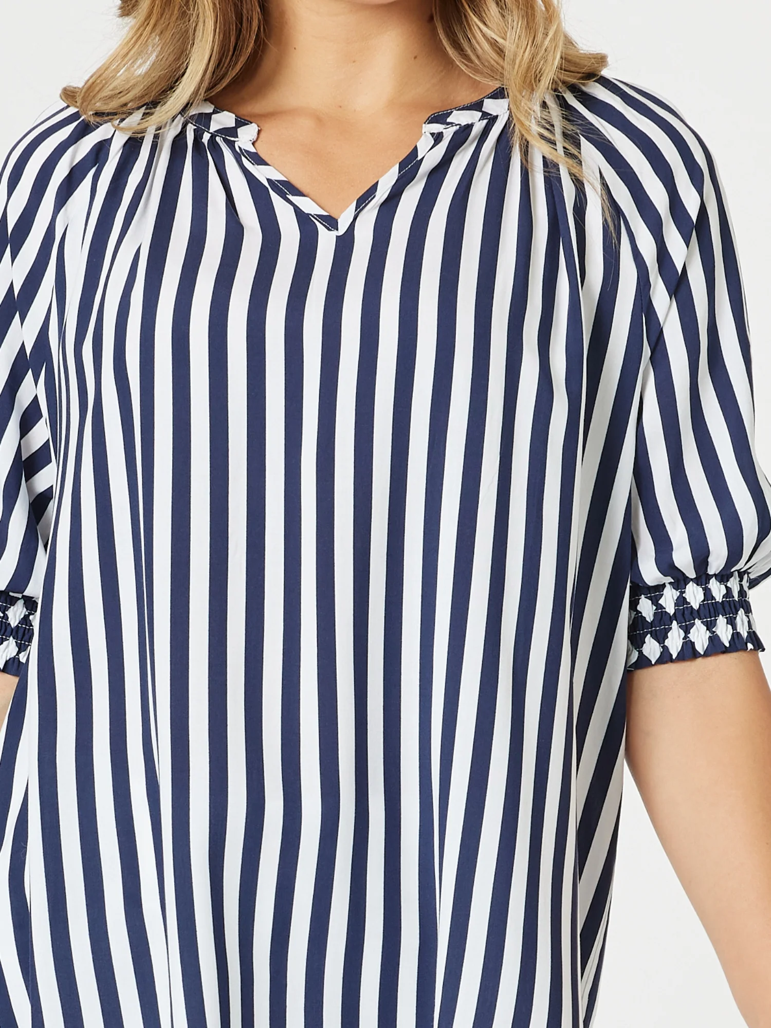 Harlequin Stripe Print Top - Navy/White