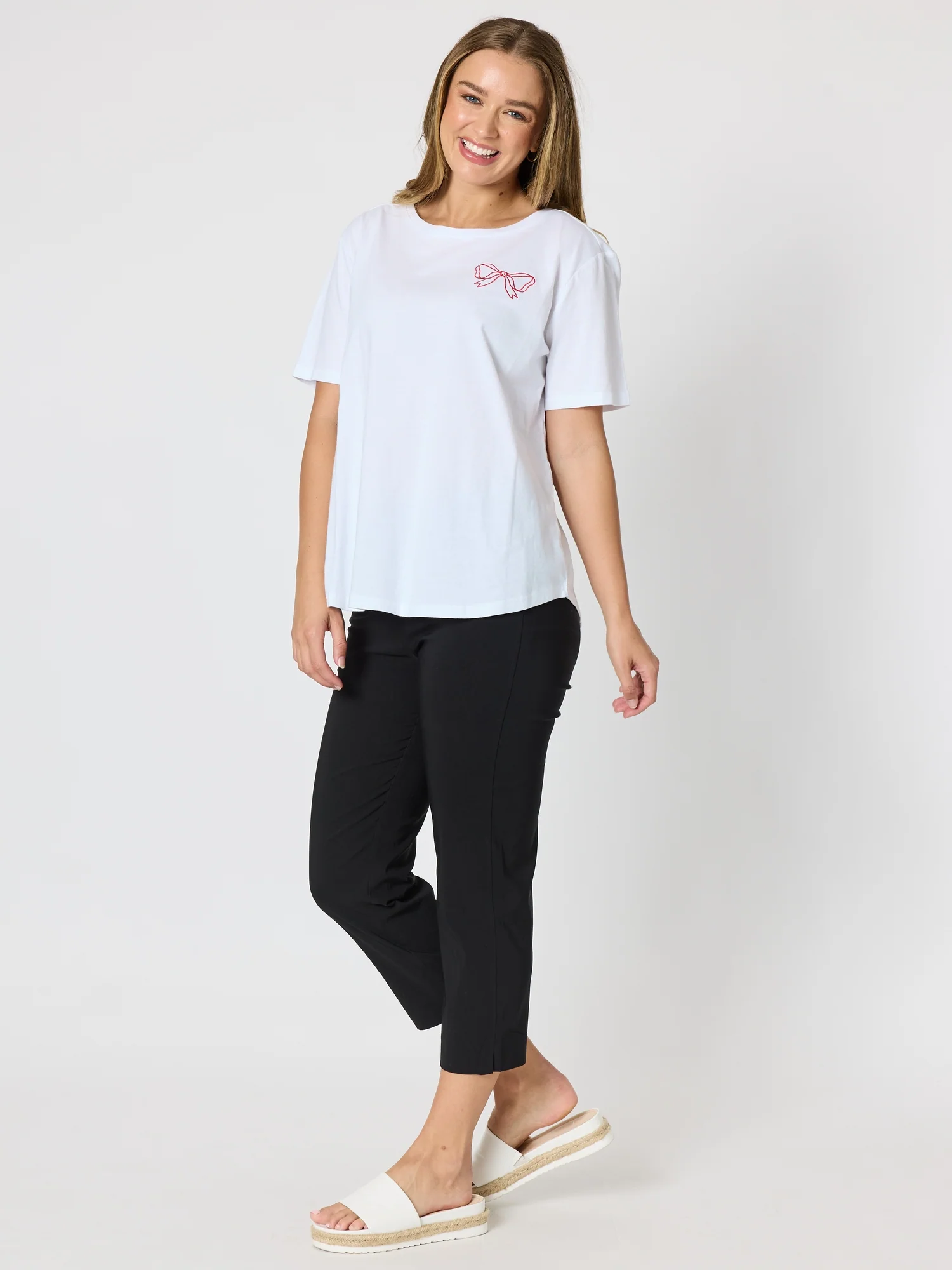 Embroidered Bow Tee - White