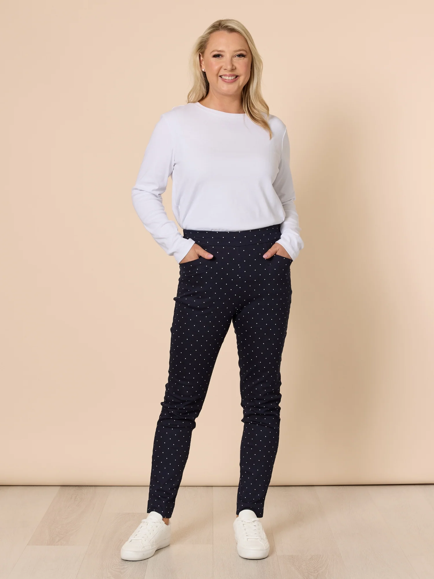Spot Print Slim Leg Pant - Navy/White