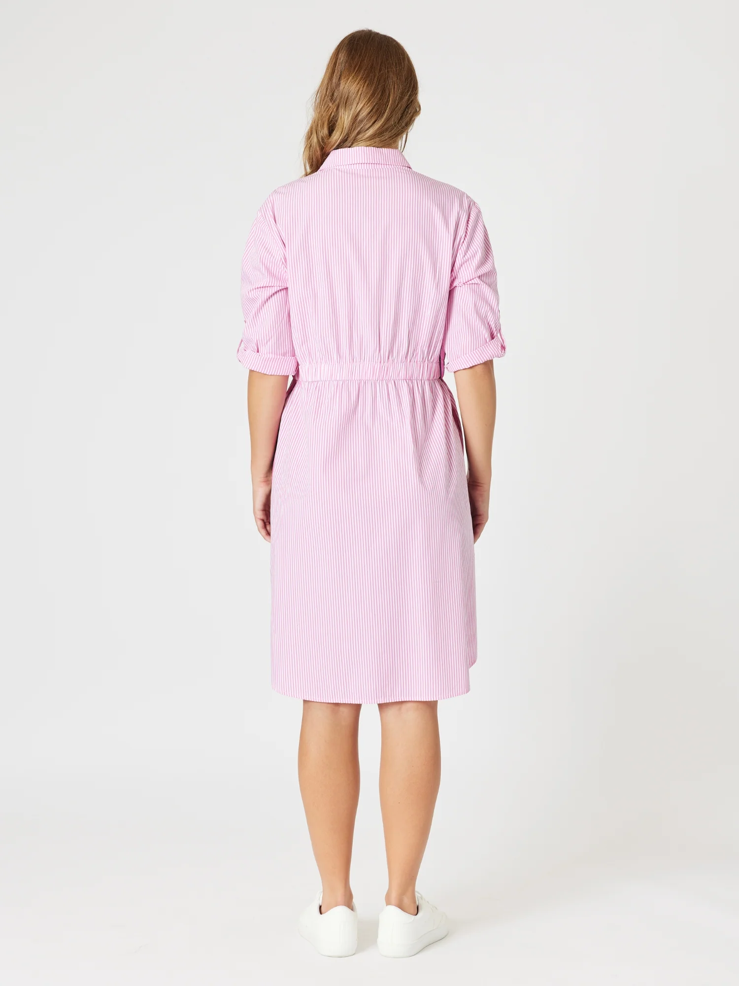 Skyler Stripe Shirt Dress - Pink White