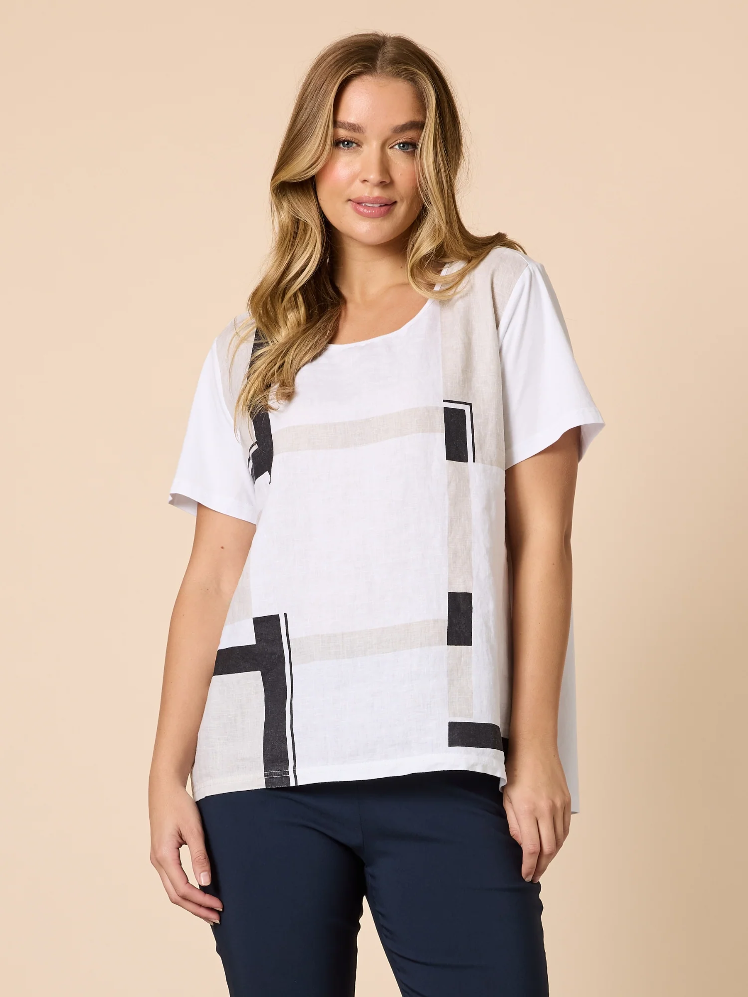 Geometric Print Top - White/Navy