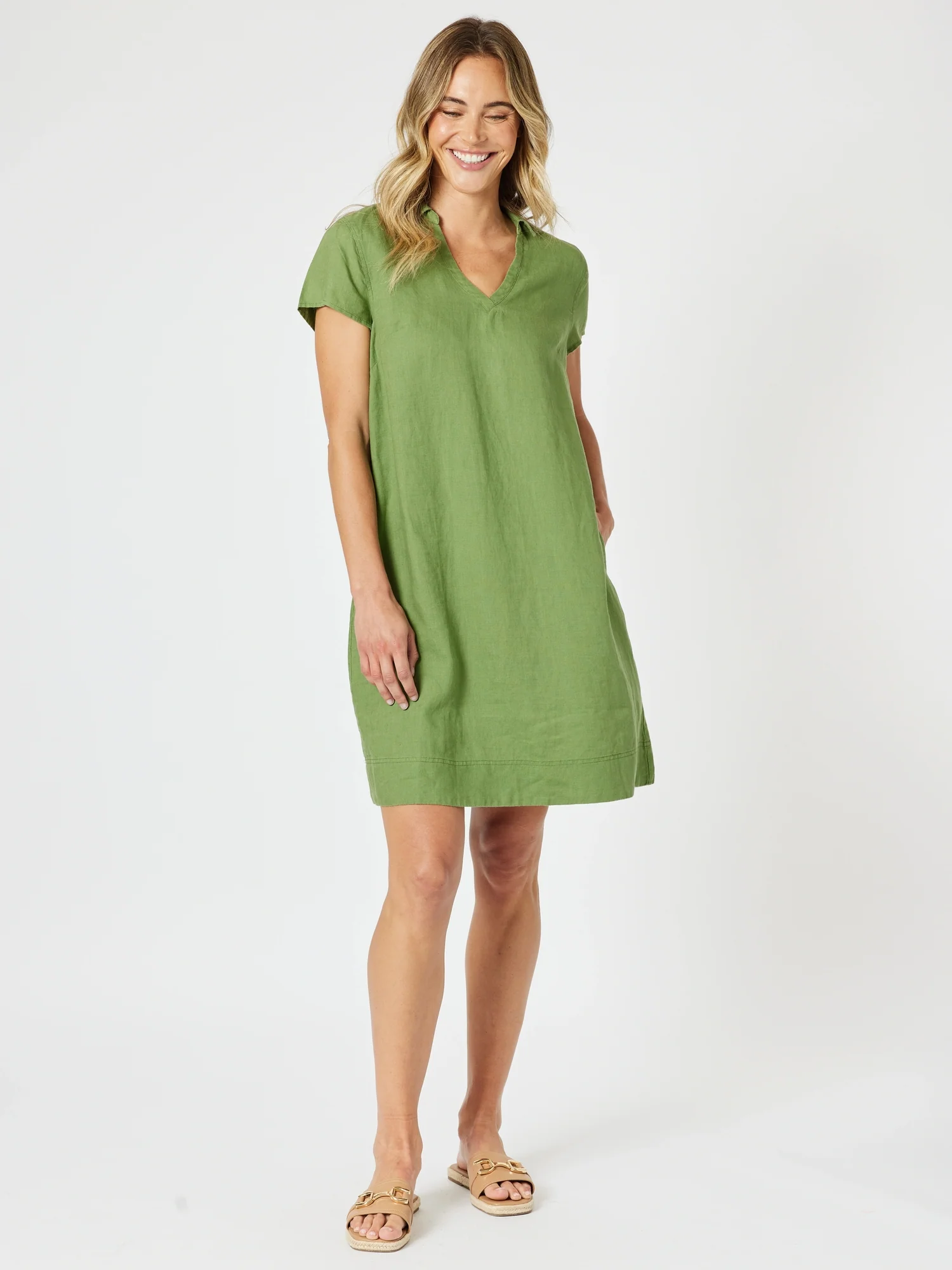 Bravo Linen Shift Dress - Basil