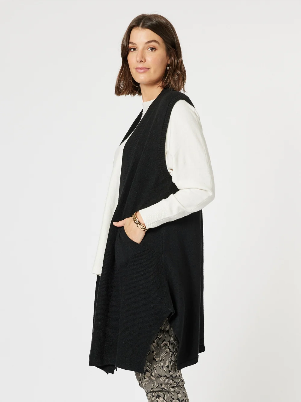 Casa Longline Knit Vest - Black