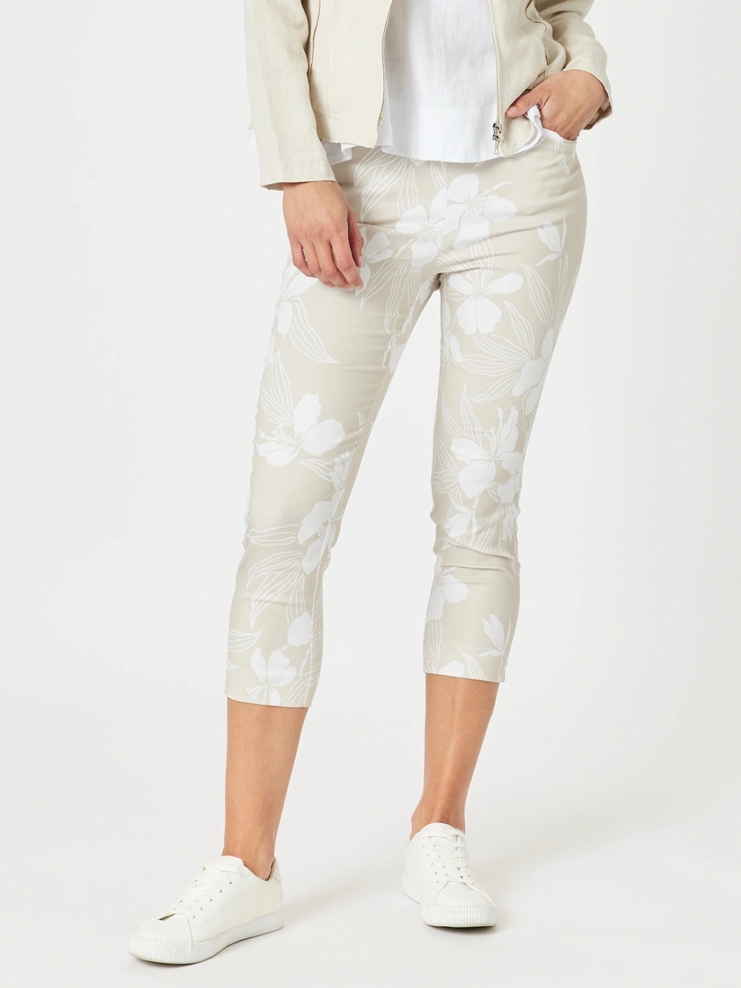 Morro Bay Floral Print Pant - Natural/White