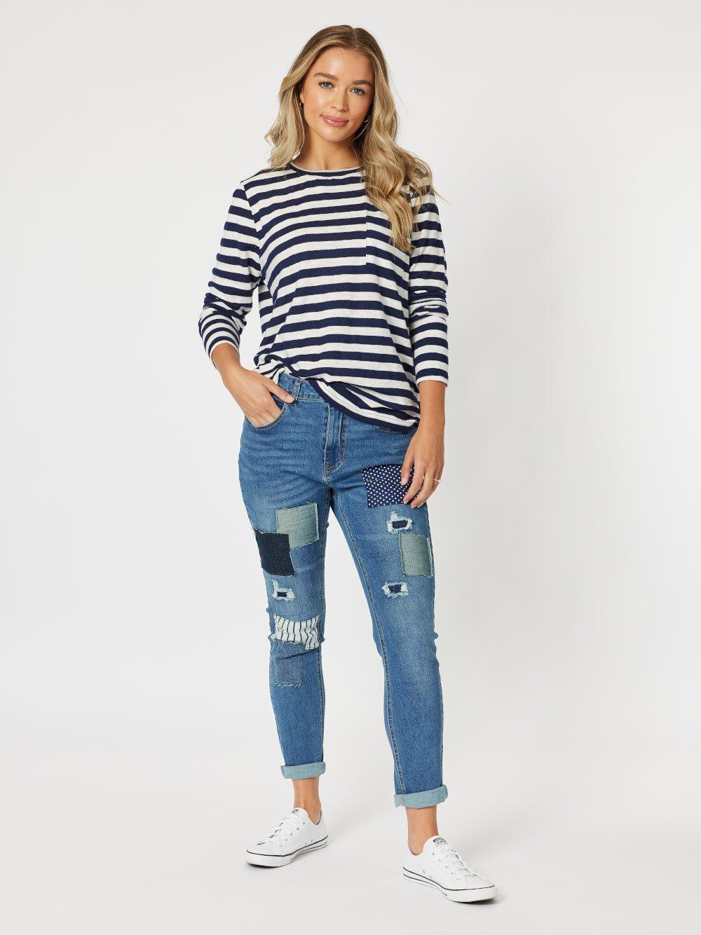 Sofia Patch Slim Leg Jean - Denim
