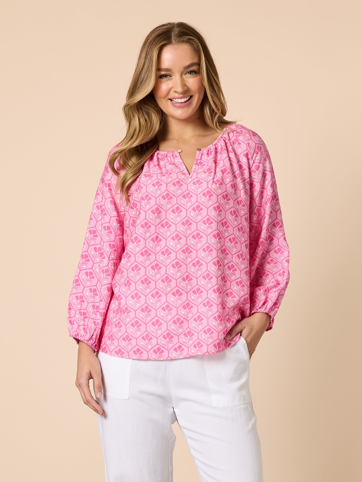 Floral Art Print Top - Pink