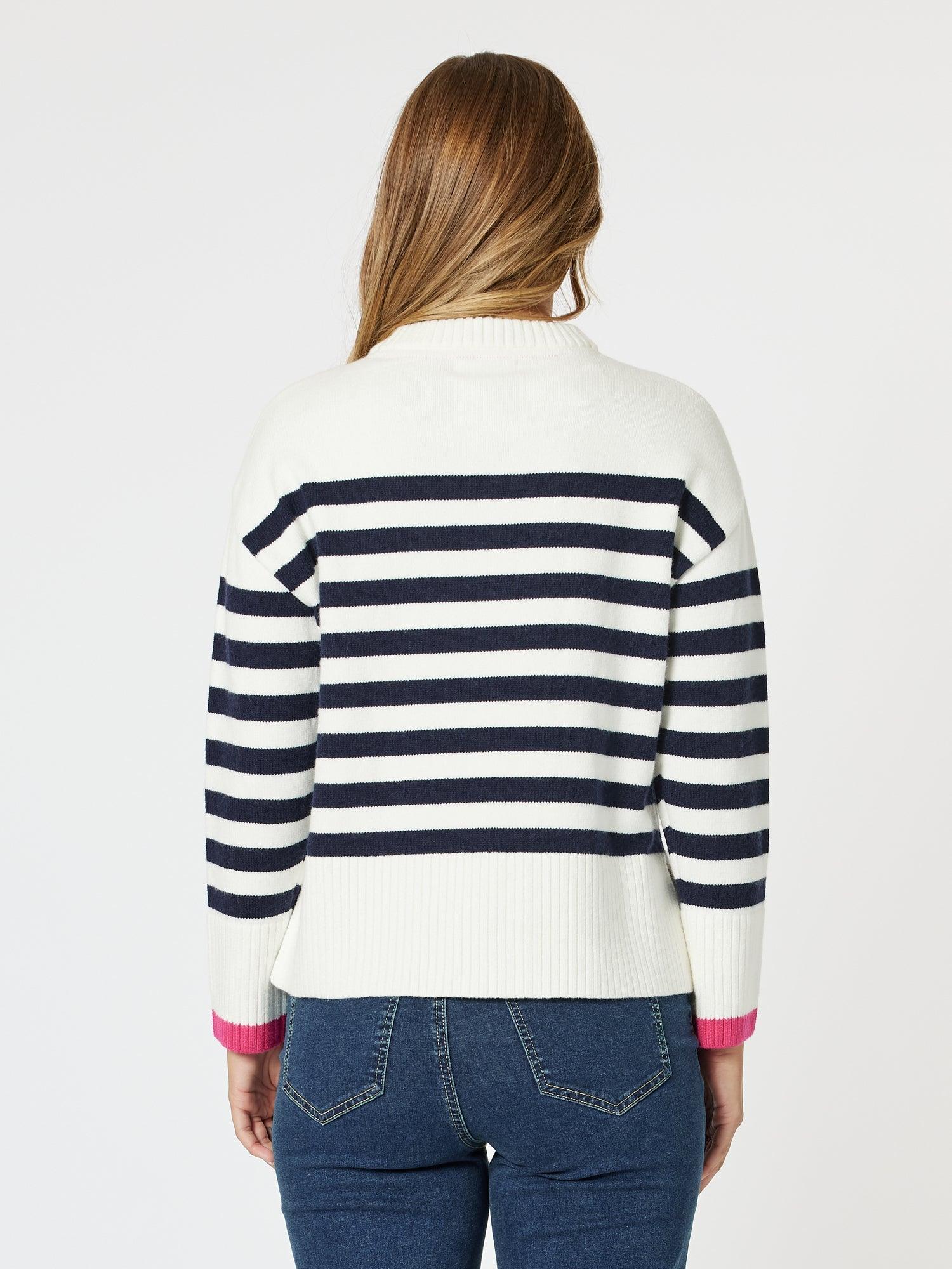 Tempo Stripe Print Knit Top - Navy/White