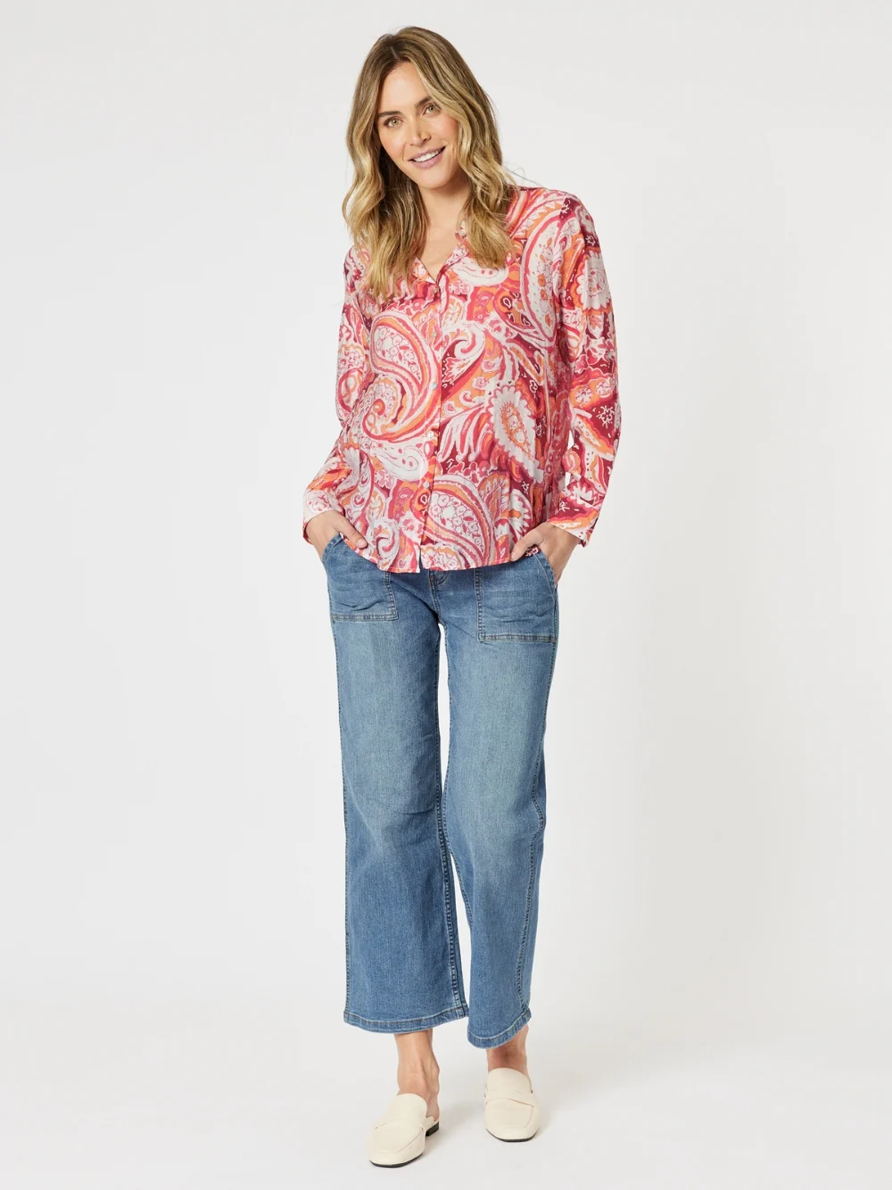 Paisley Print Sheer Shirt - Red Multi